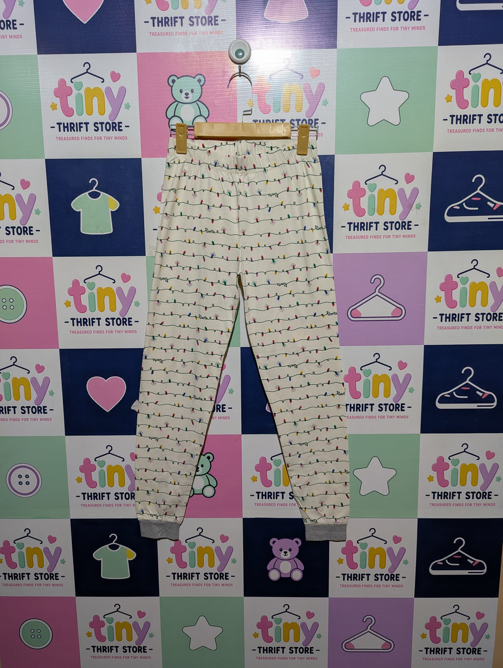 Roots Kids Girls Cream "Holiday Lights" Jogger Pants - Size Estimated Age 9-10 Years AB2