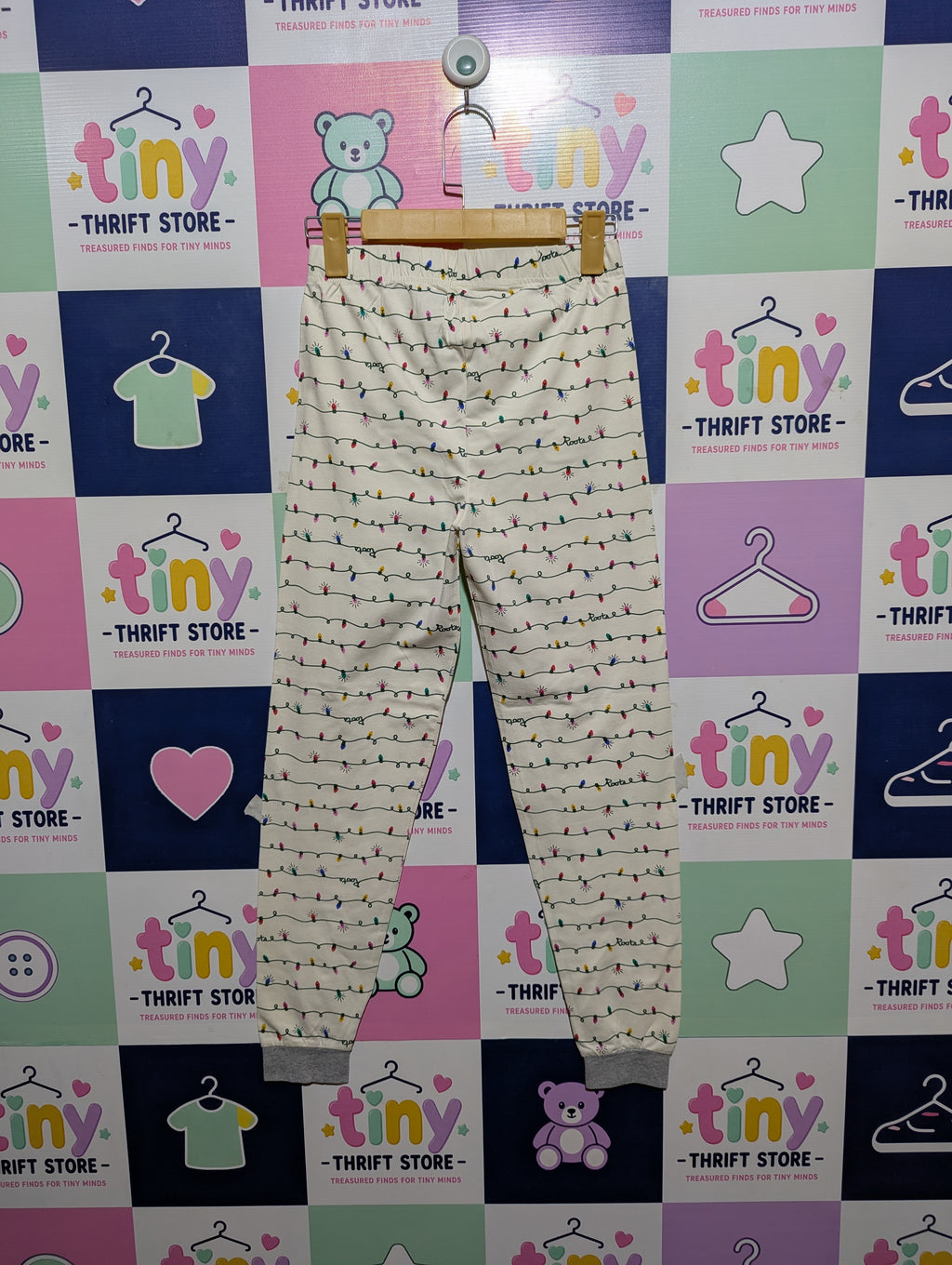 Roots Kids Girls Cream "Holiday Lights" Jogger Pants - Size Estimated Age 9-10 Years AB2