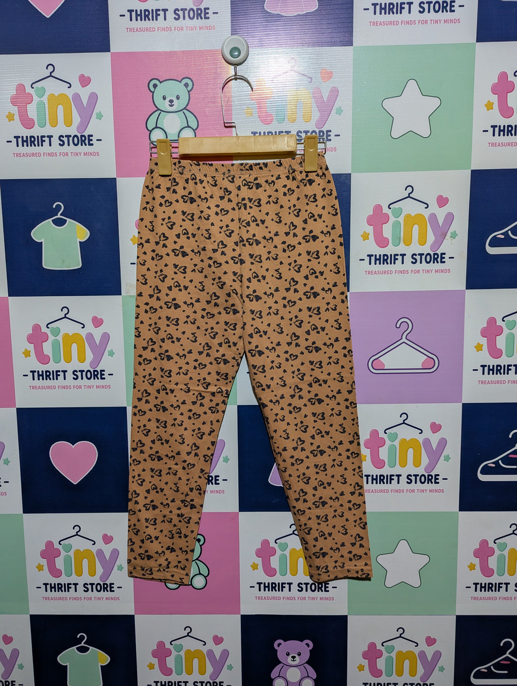 George Girls Tan "Heart Print" Stretch Leggings - Size Estimated Age 10-11 Years AB2