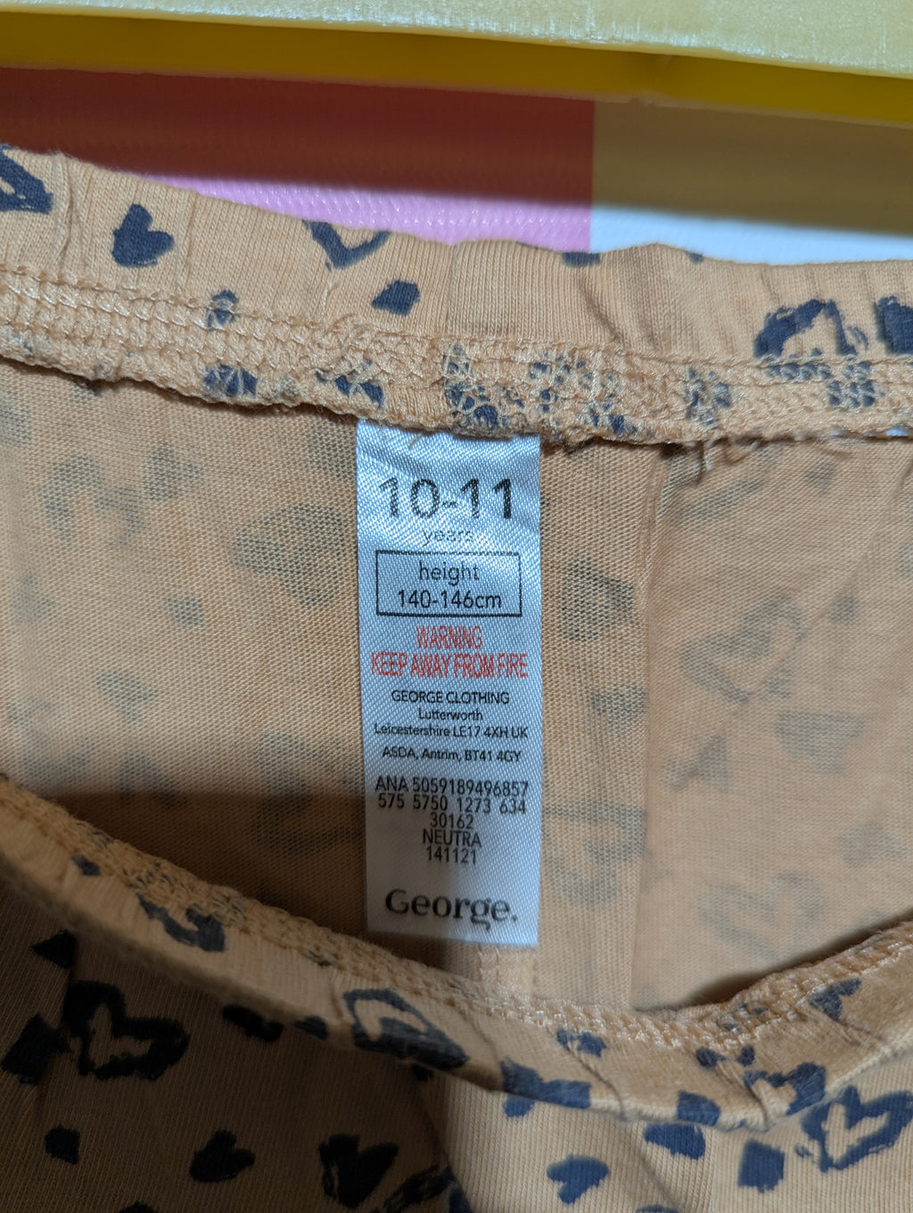 George Girls Tan "Heart Print" Stretch Leggings - Size Estimated Age 10-11 Years AB2