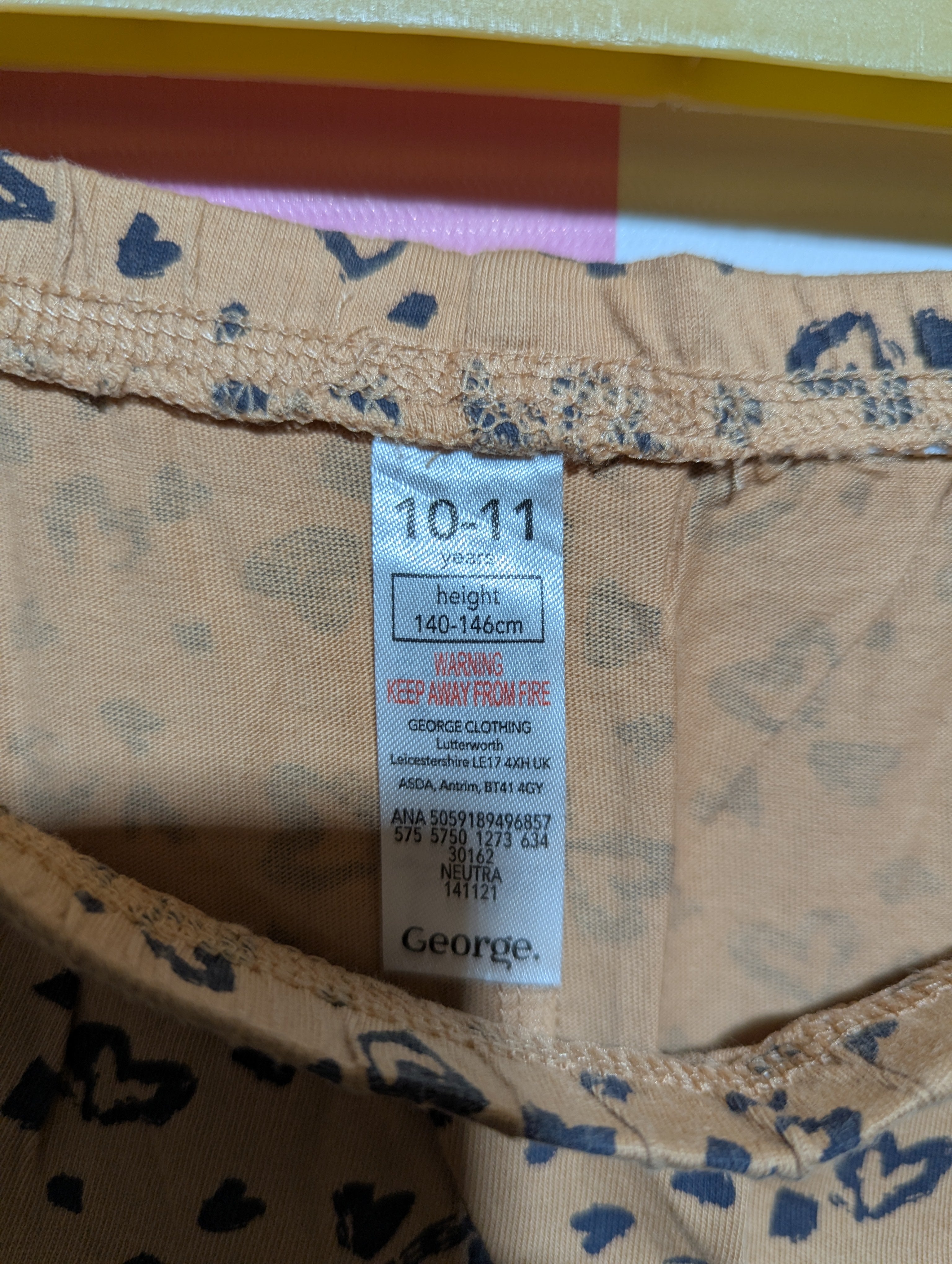 George Girls Tan "Heart Print" Stretch Leggings - Size Estimated Age 10-11 Years AB2