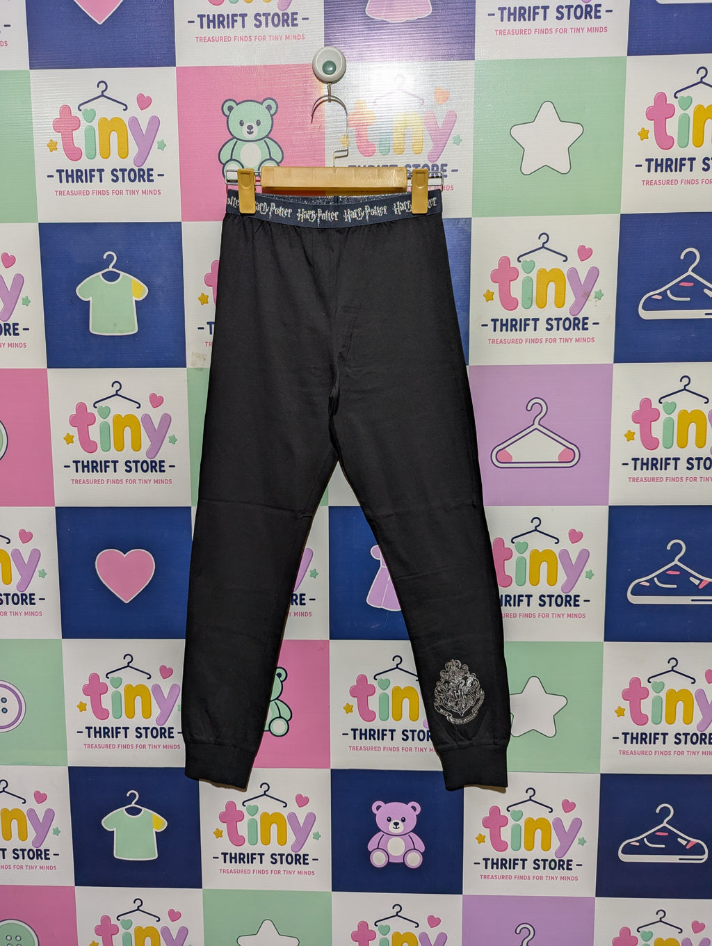 Harry Potter Girls Black "Hogwarts Crest" Jogger Pants - Size Estimated Age 11-12 Years AB2