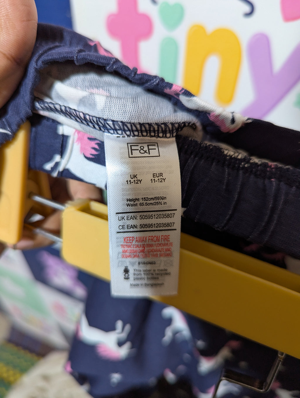 F&F Girls Navy Blue "Magical Unicorn" Printed Leggings - Size Estimated Age 11-12 Years AB2