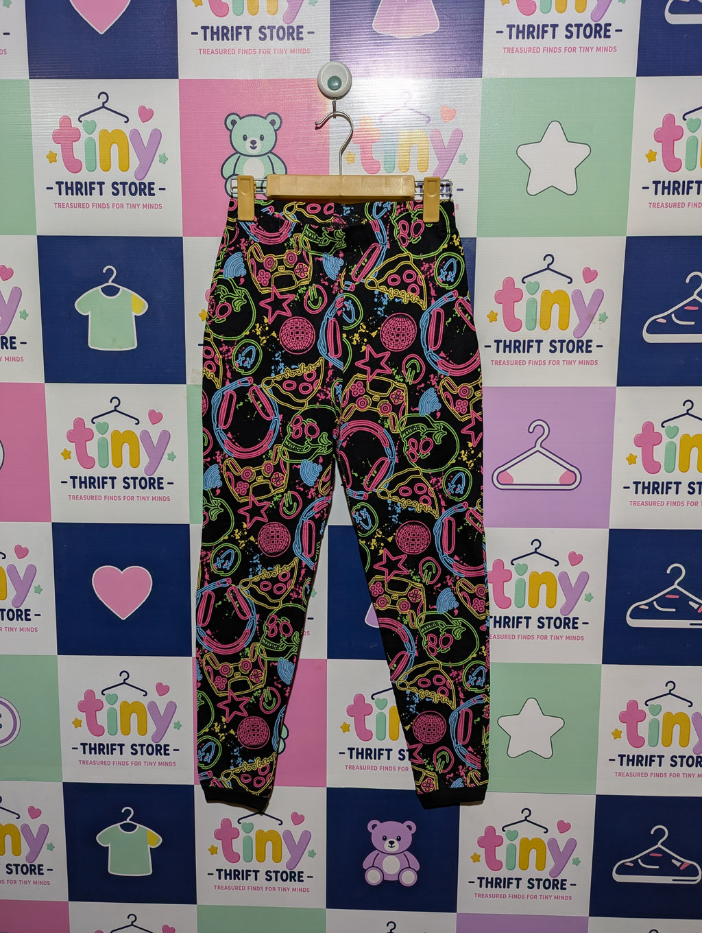 George Boys Black "Neon Gaming" Graphic Joggers - Size Estimated Age 10-11 Years AB2