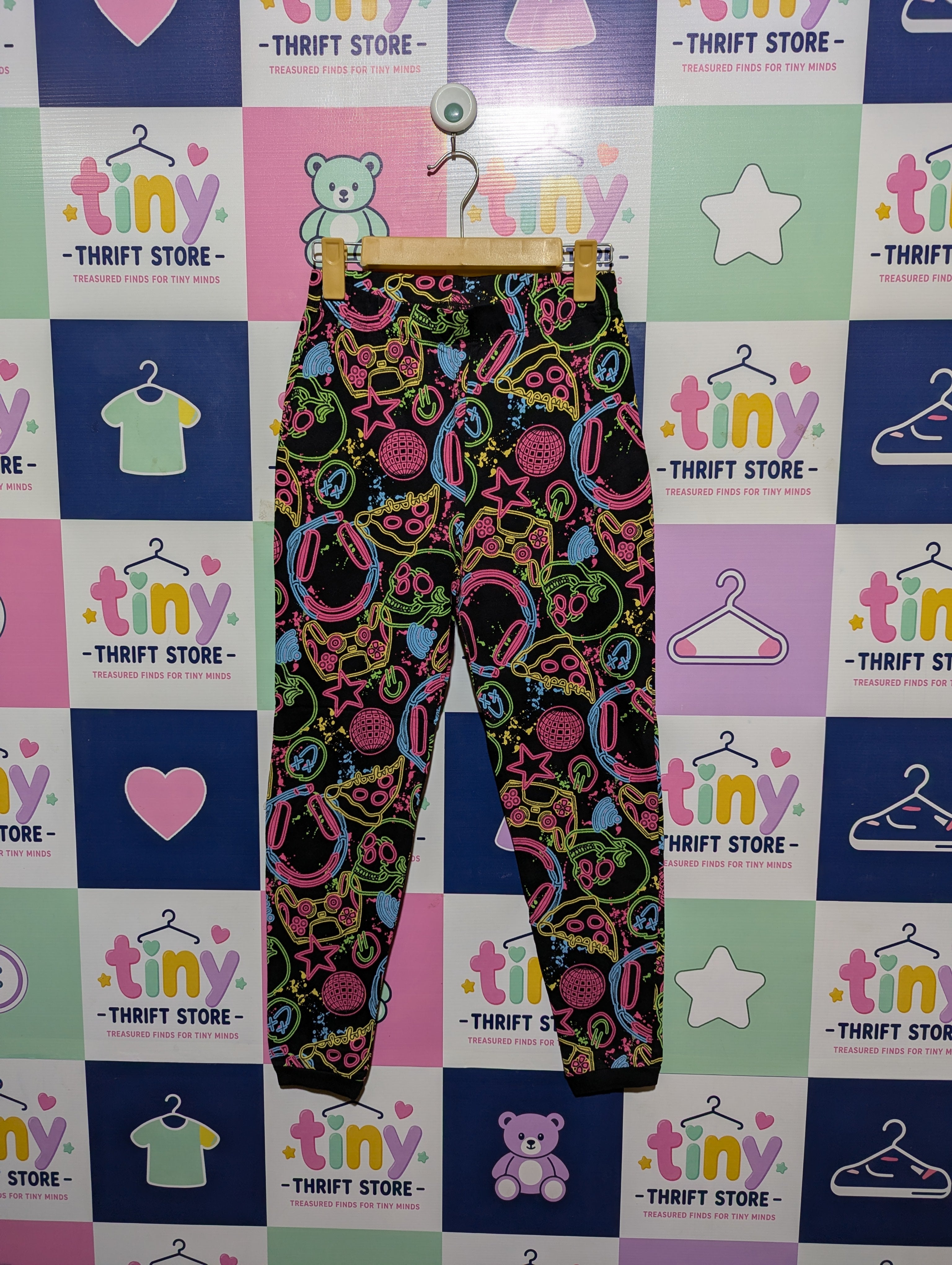 George Boys Black "Neon Gaming" Graphic Joggers - Size Estimated Age 10-11 Years AB2