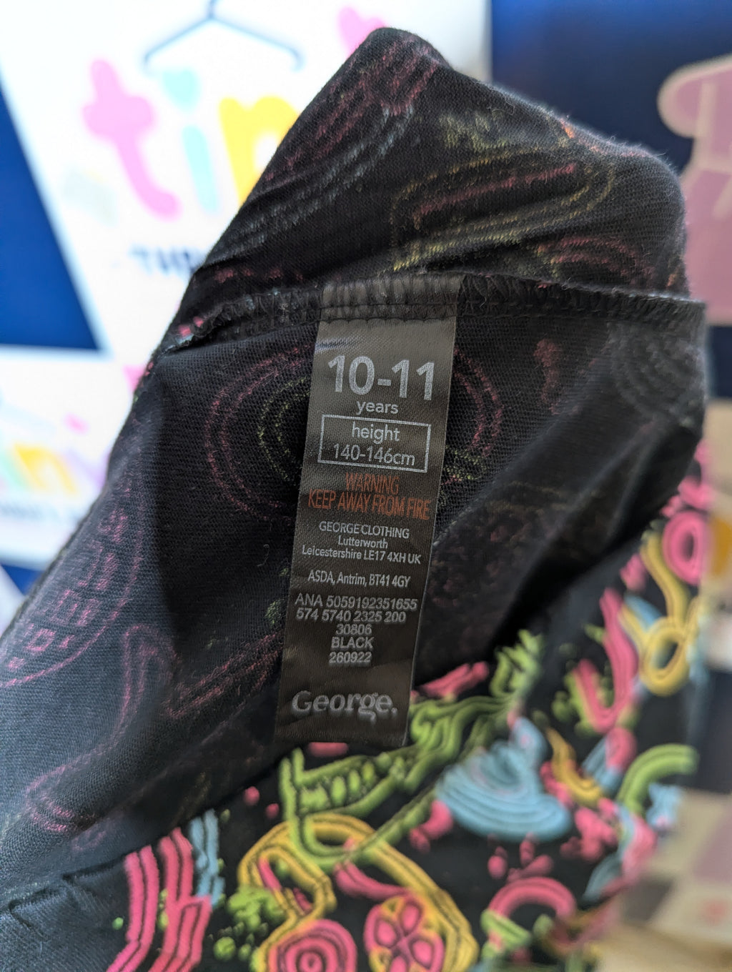 George Boys Black "Neon Gaming" Graphic Joggers - Size Estimated Age 10-11 Years AB2
