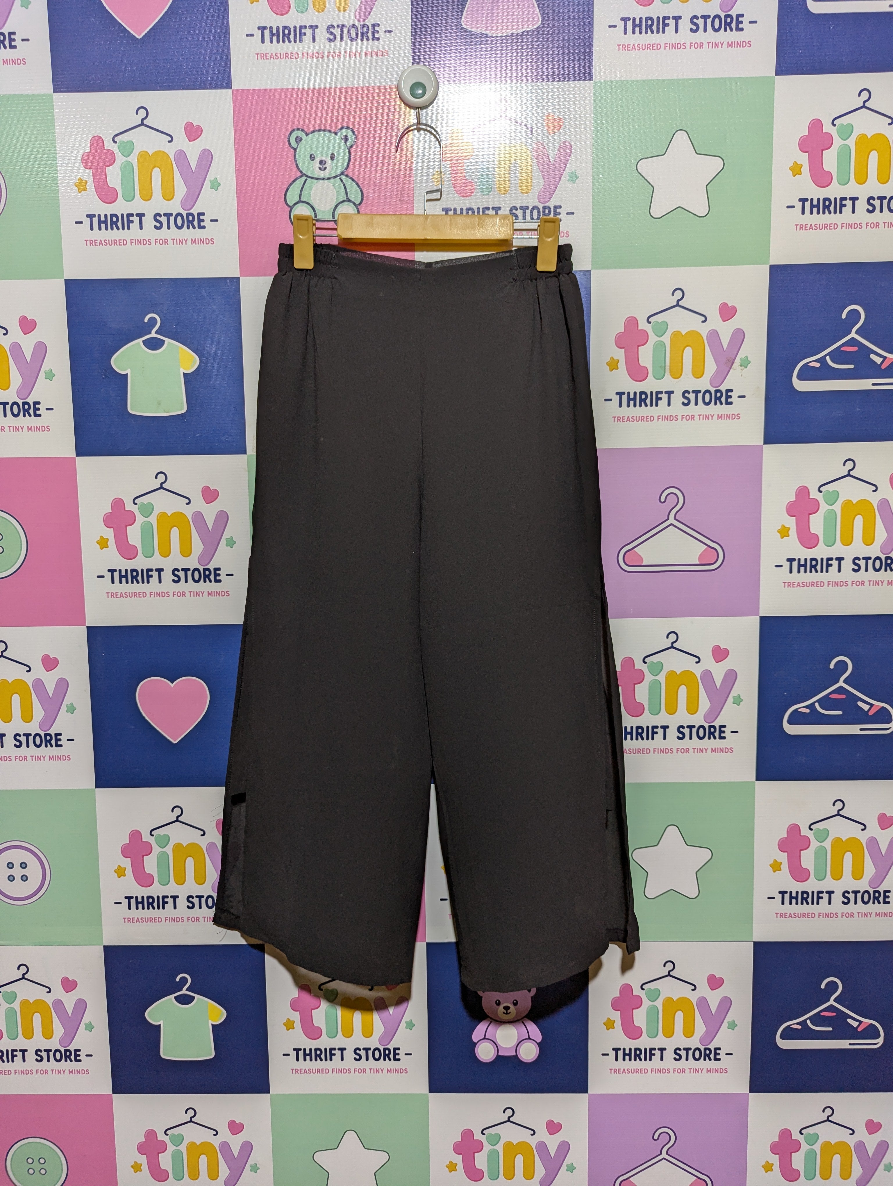 Girls Black "Flowy Split-Leg" Culotte Trousers - Size Estimated Age 12-14 Years AB2