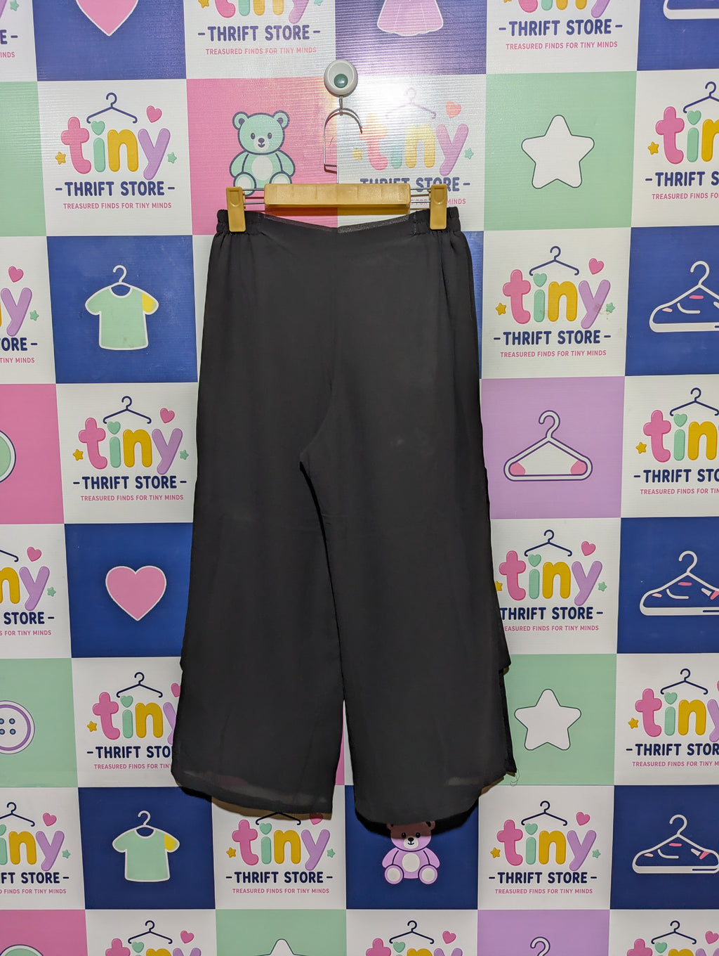 Girls Black "Flowy Split-Leg" Culotte Trousers - Size Estimated Age 12-14 Years AB2