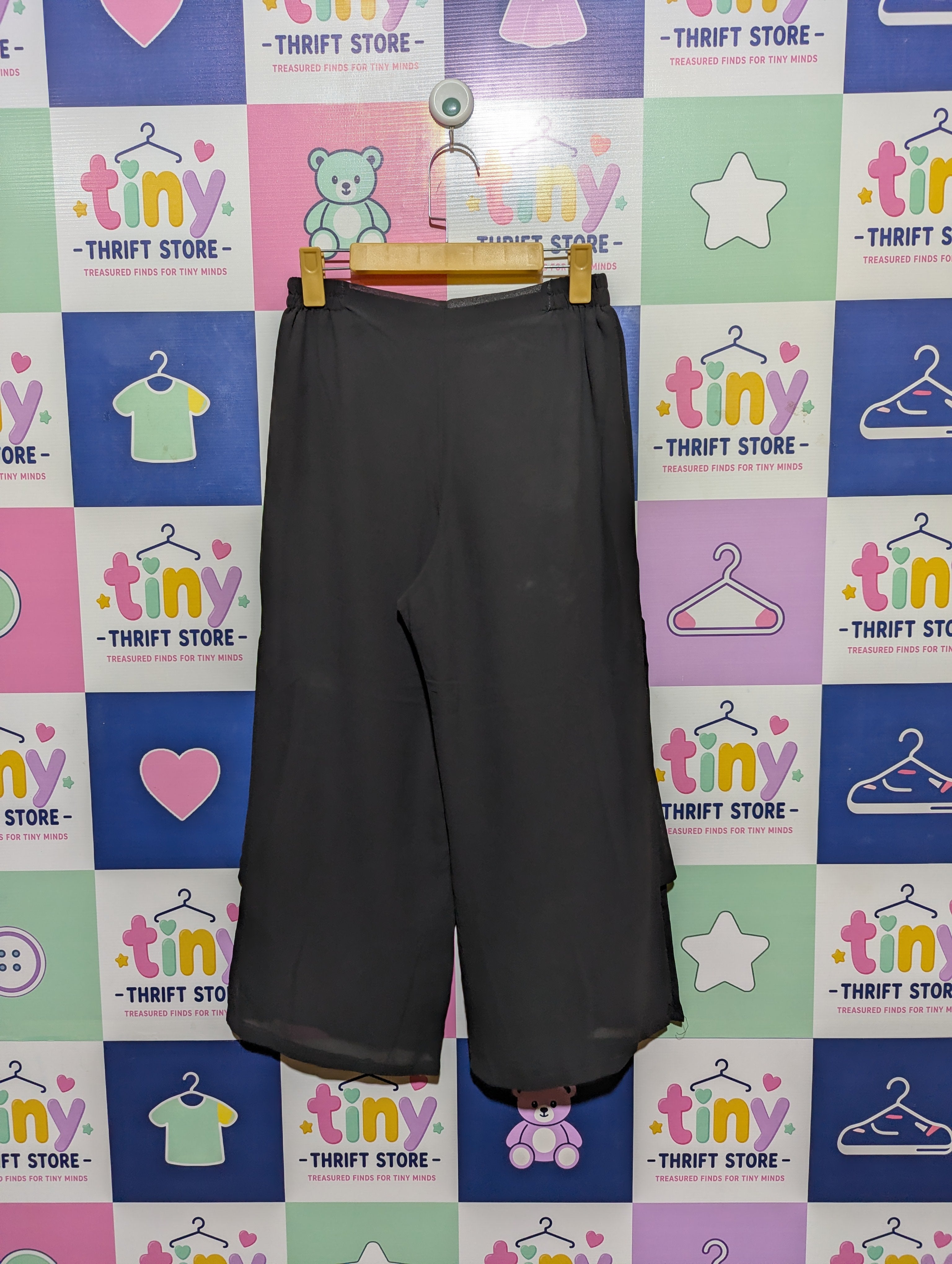 Girls Black "Flowy Split-Leg" Culotte Trousers - Size Estimated Age 12-14 Years AB2