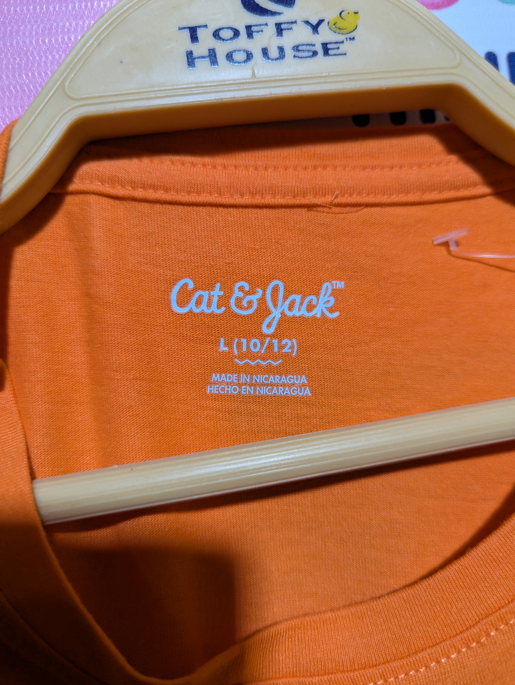 Cat & Jack Girls Orange "Pumpkin Heart" Graphic Tee - Size Estimated Age 10-12 Years AB2