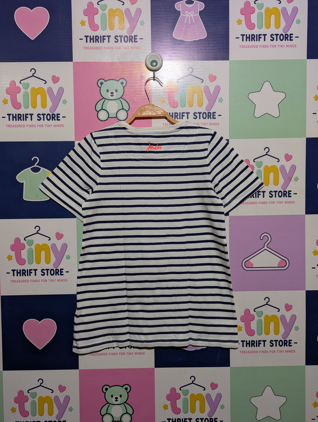 Joules Girls Navy & White Striped "Party Duck" Graphic Tee - Size Estimated Age 11-12 Years AB2