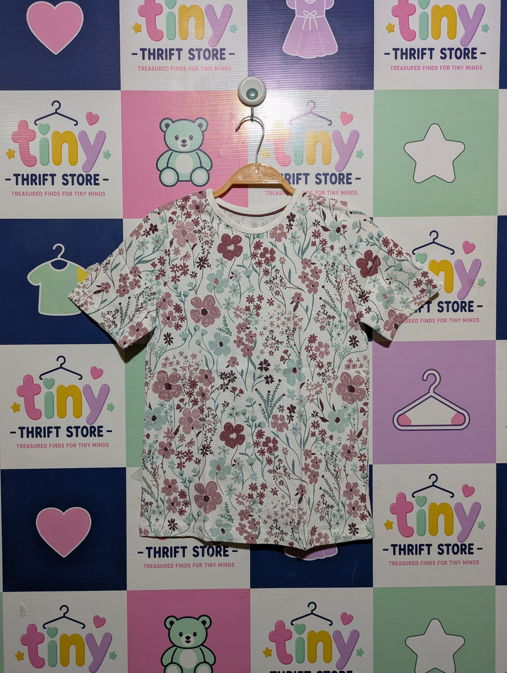 George Girls Floral Print Short Sleeve Tee - Size Estimated Age 10-11 Years AB2