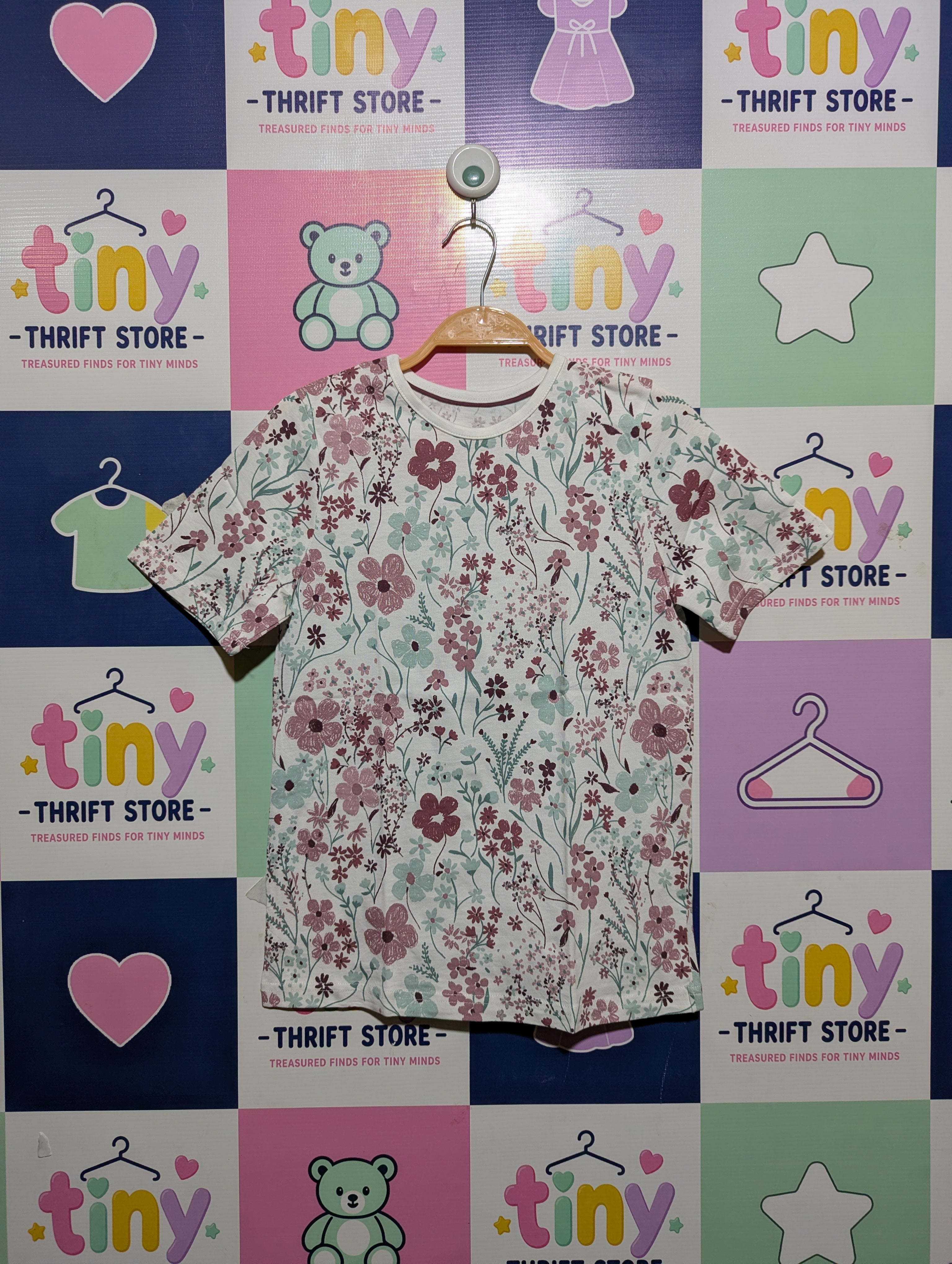 George Girls Floral Print Short Sleeve Tee - Size Estimated Age 10-11 Years AB2