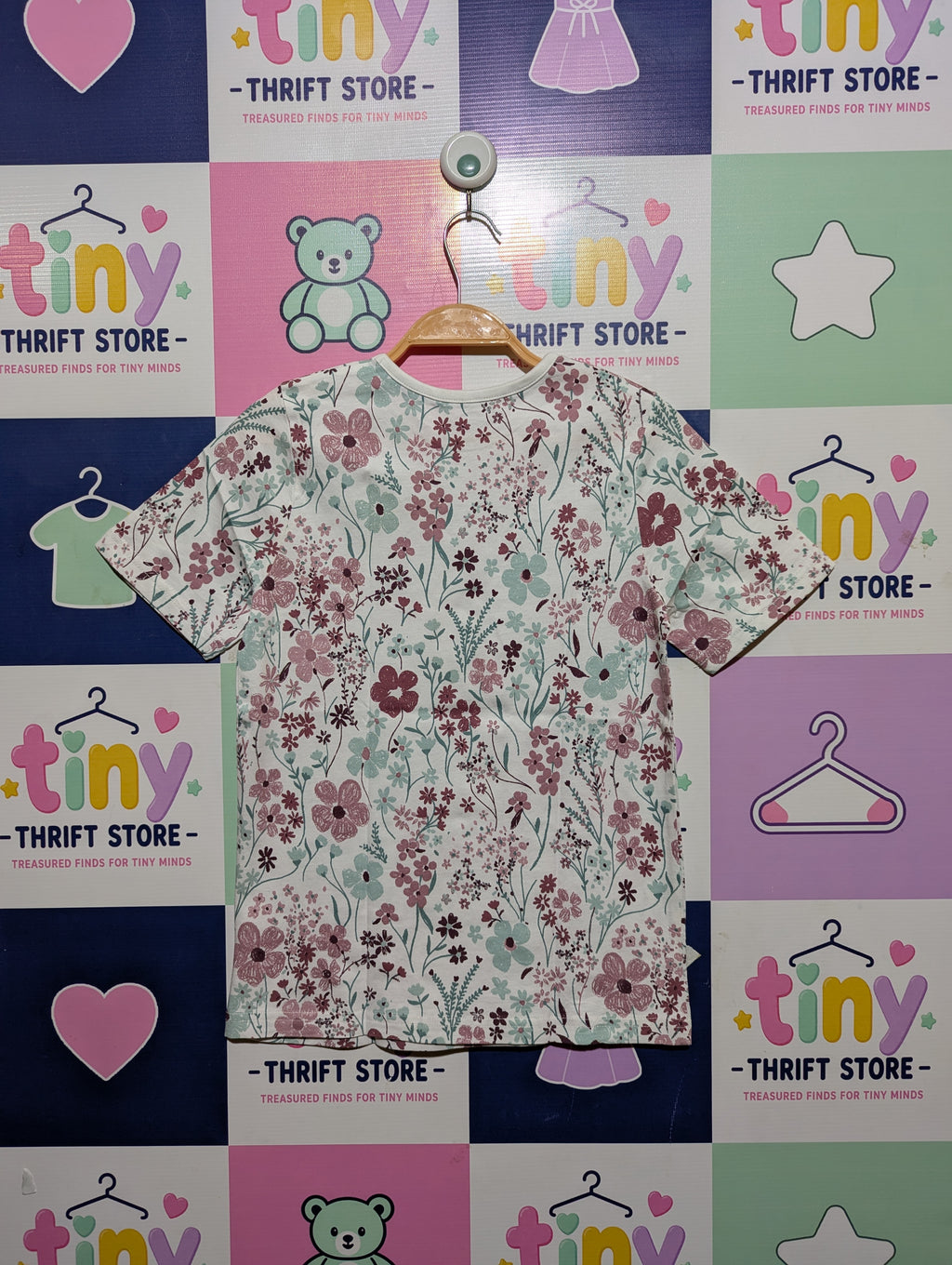 George Girls Floral Print Short Sleeve Tee - Size Estimated Age 10-11 Years AB2