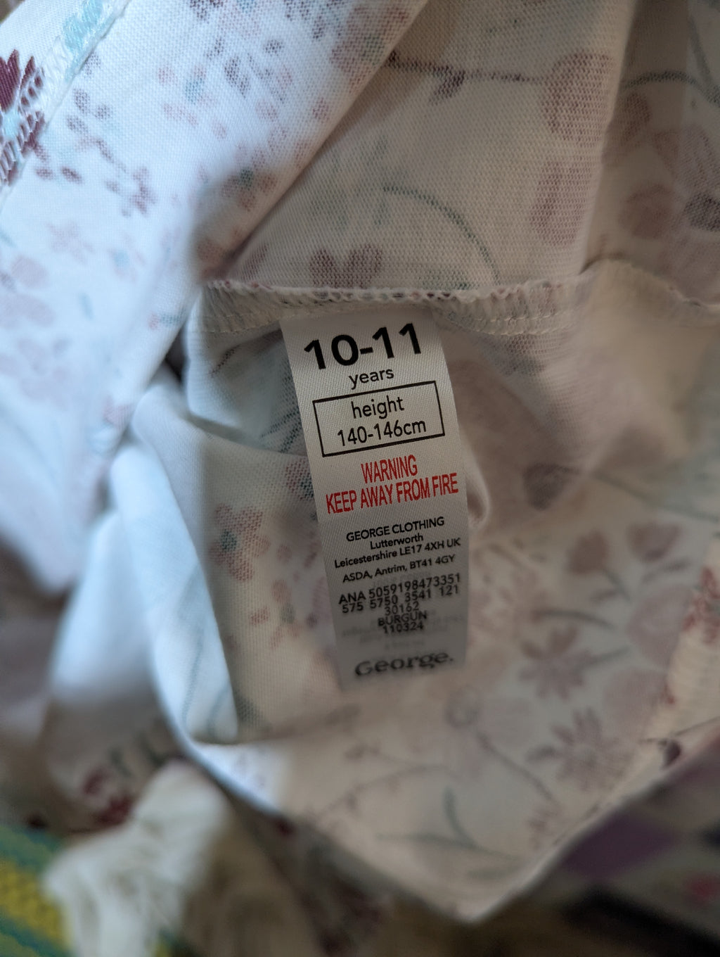 George Girls Floral Print Short Sleeve Tee - Size Estimated Age 10-11 Years AB2