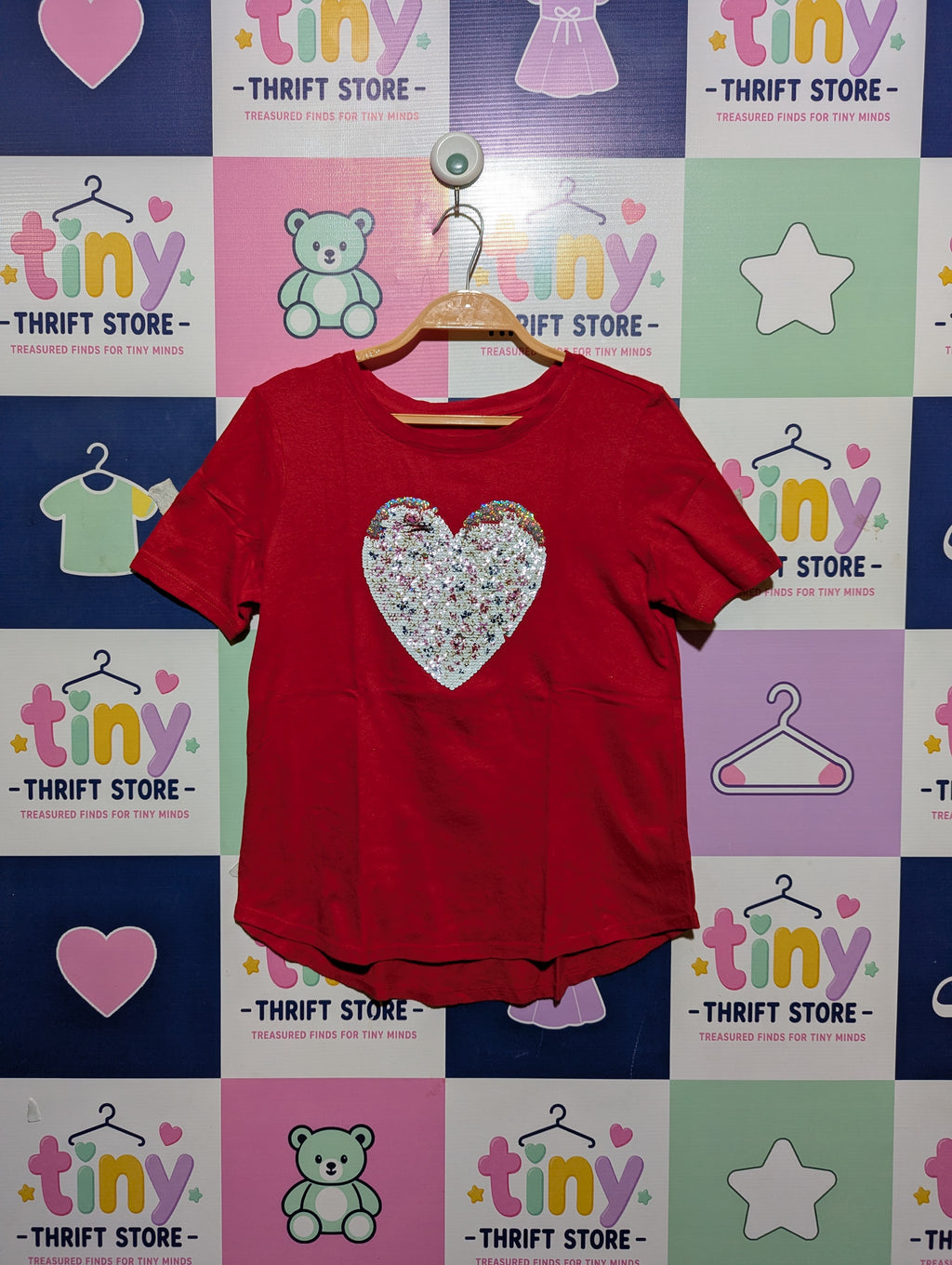 Gap Kids Girls Red Sequin Heart Graphic Tee - Size Estimated Age 10-11 Years AB2