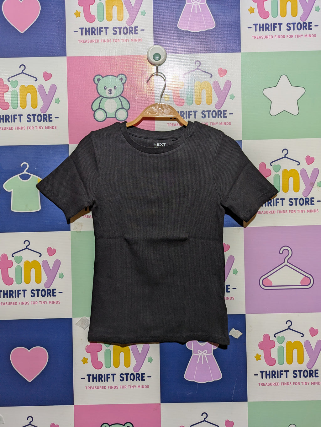Next Girls Charcoal Grey Ribbed Short-Sleeve Tee - Size Estimated Age 10 Years AB2