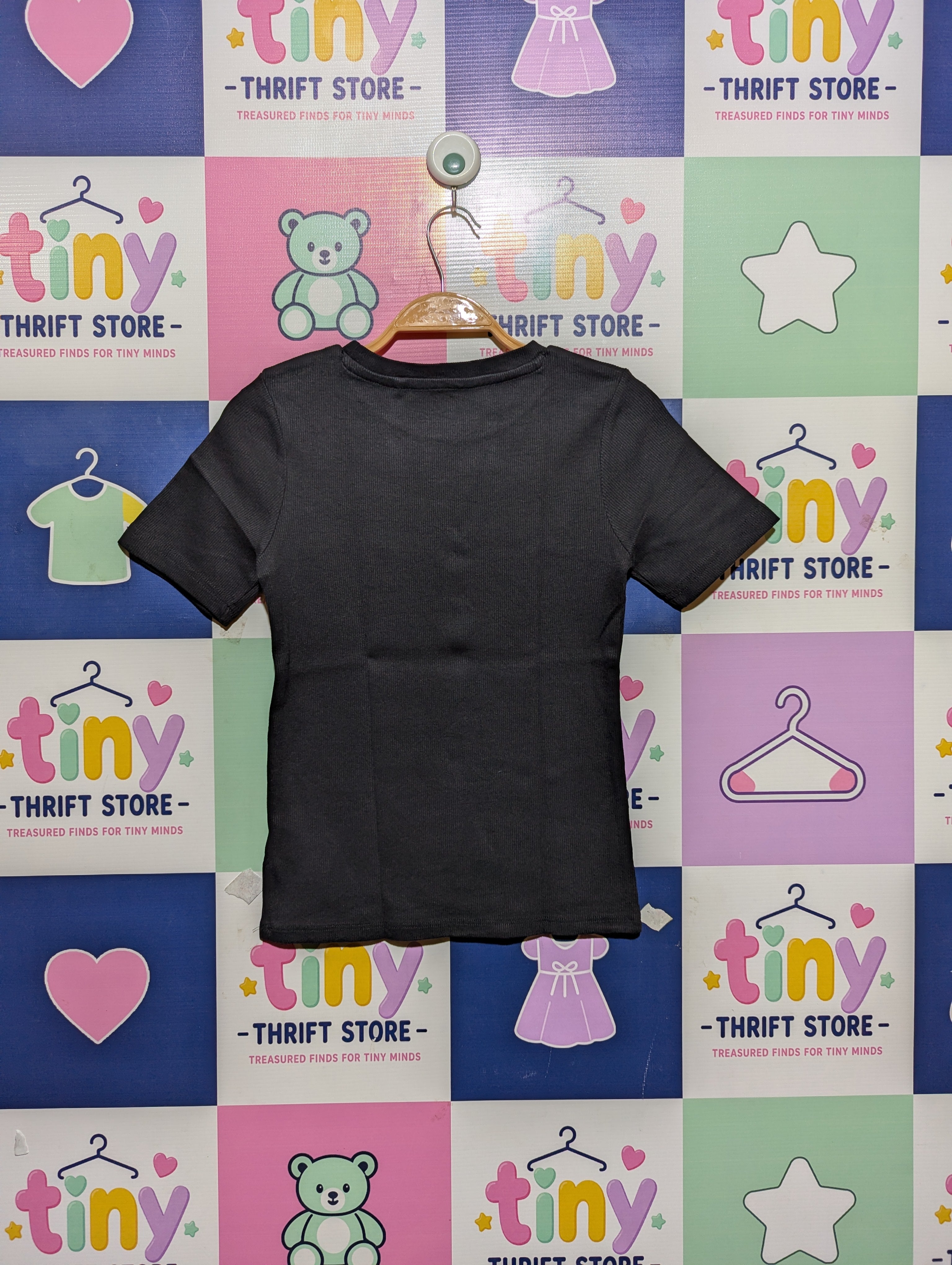Next Girls Charcoal Grey Ribbed Short-Sleeve Tee - Size Estimated Age 10 Years AB2