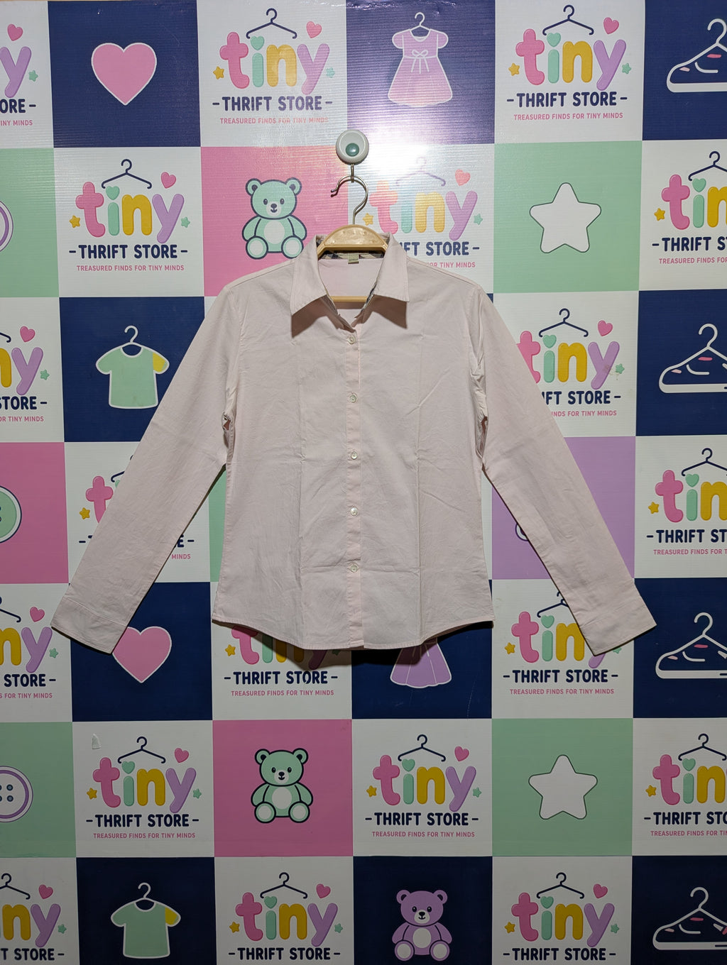 Burberry Girls Light Pink Classic Long Sleeve Button-Down Shirt - Size Estimated Age 12 Years AB2