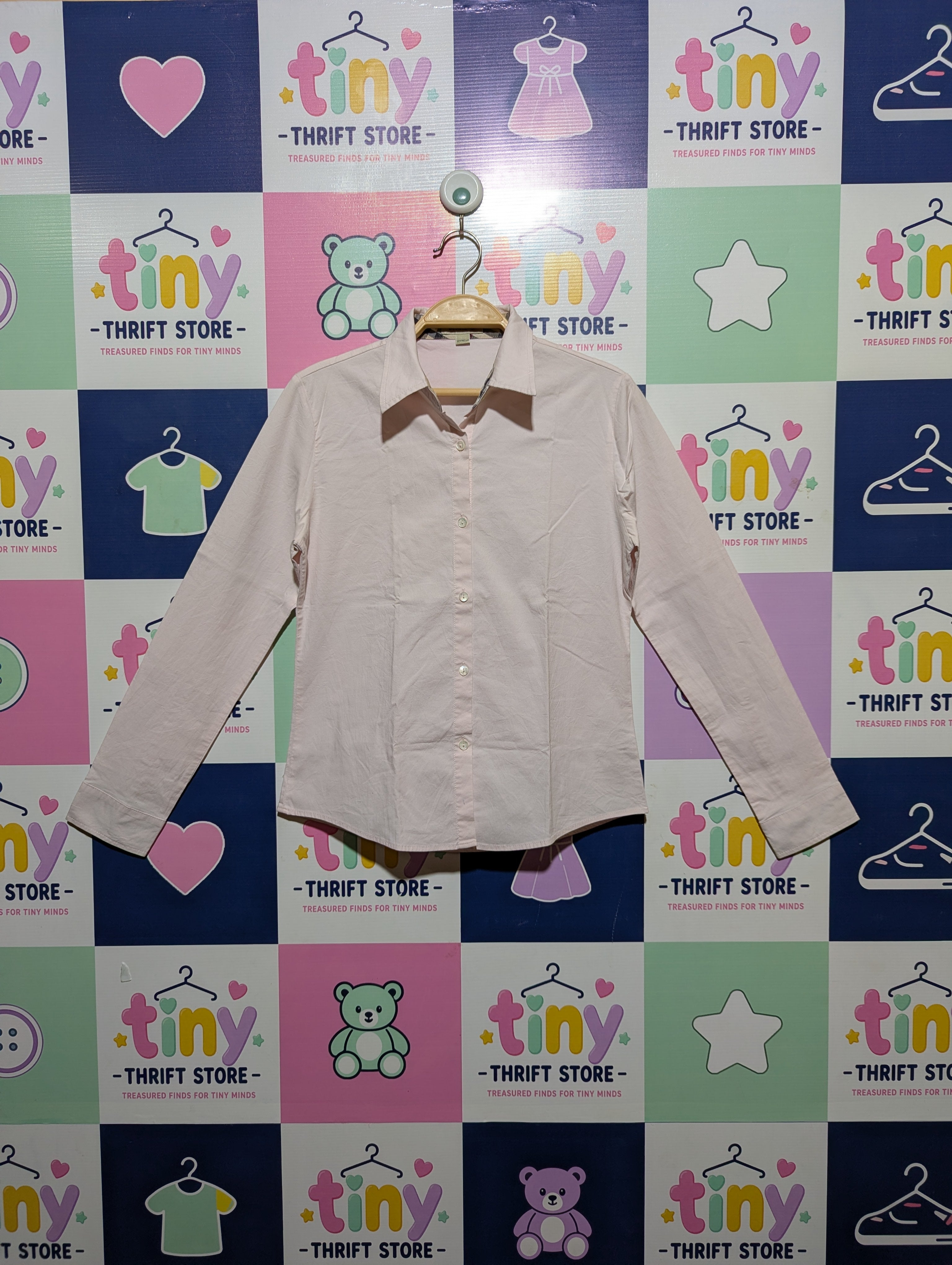 Burberry Girls Light Pink Classic Long Sleeve Button-Down Shirt - Size Estimated Age 12 Years AB2