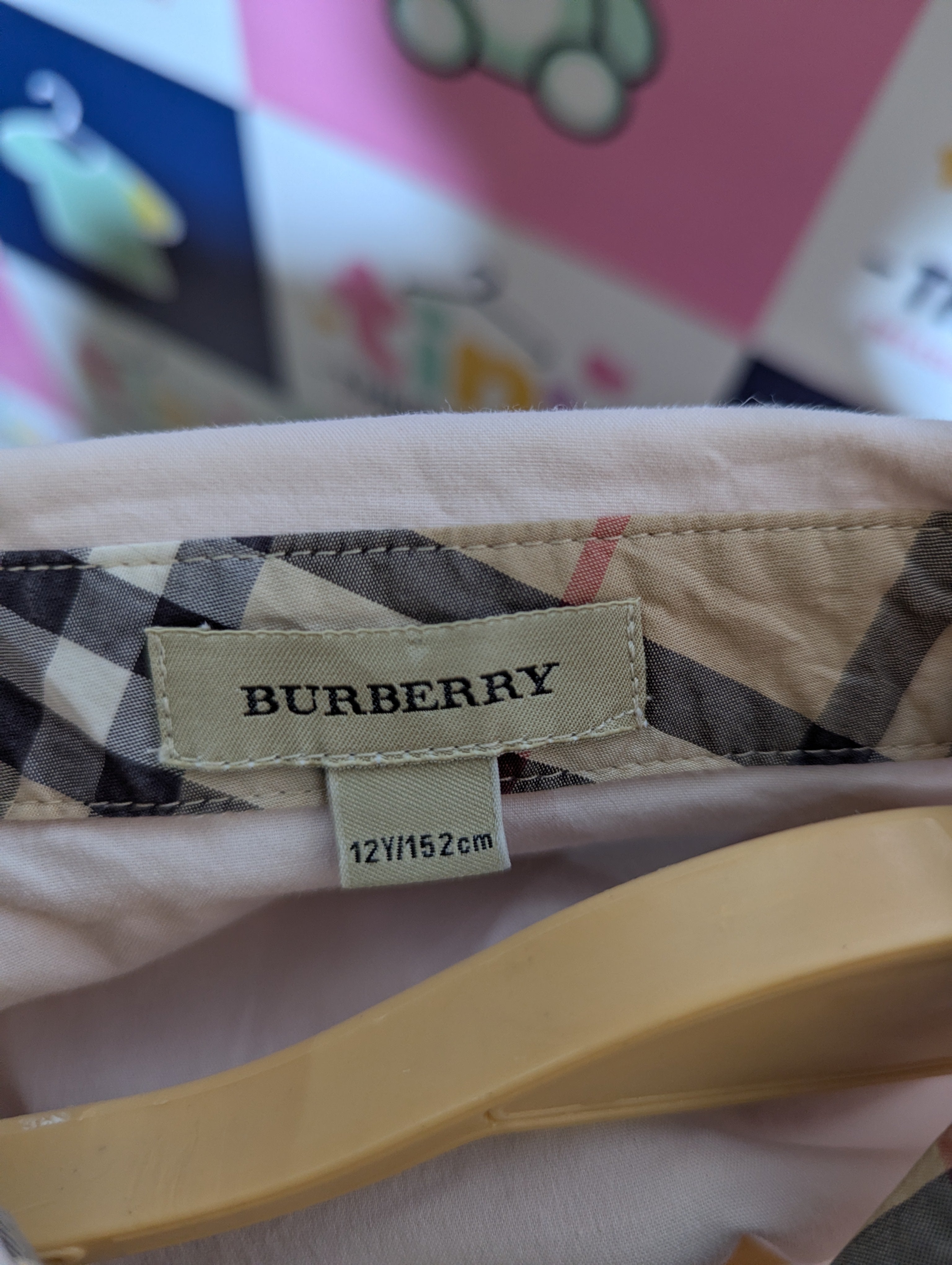 Burberry Girls Light Pink Classic Long Sleeve Button-Down Shirt - Size Estimated Age 12 Years AB2