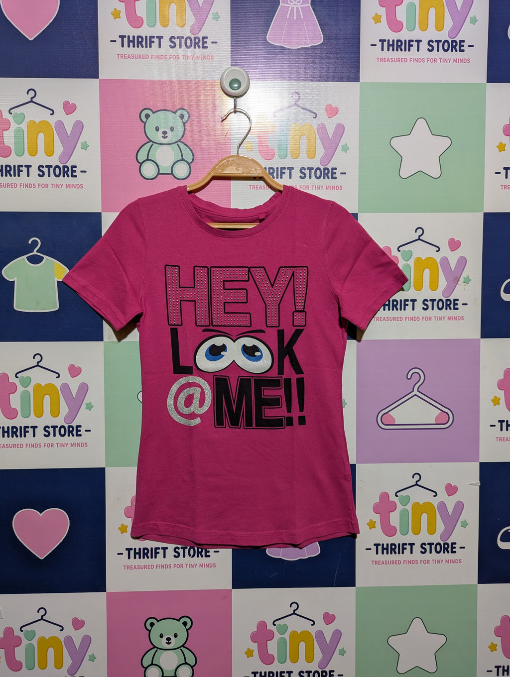 Here+There C&A Girls Pink "Hey! Look @ Me!" Graphic Tee - Size 146/152 Estimated Age 10-12Y AB2
