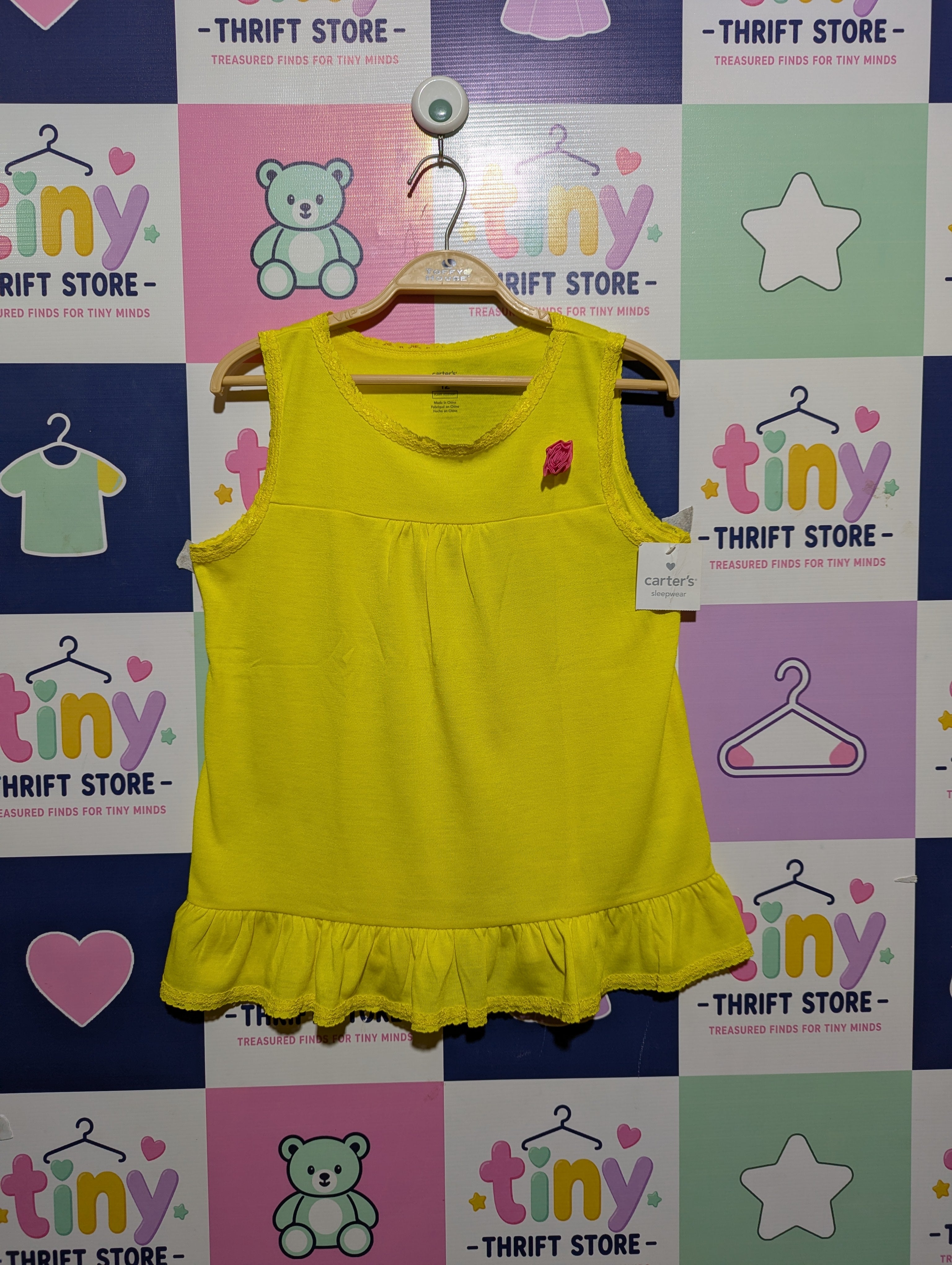 Carter's Girls Bright Yellow Sleeveless Ruffle Hem Tank Top - Size 12 Estimated Age 12 Years AB2