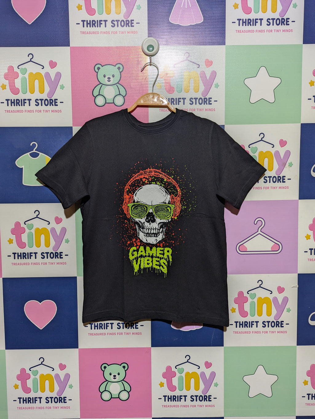 Primark Boys Black "Gamer Vibes" Graphic Tee - Size 146 Estimated Age 10-11 Years AB2