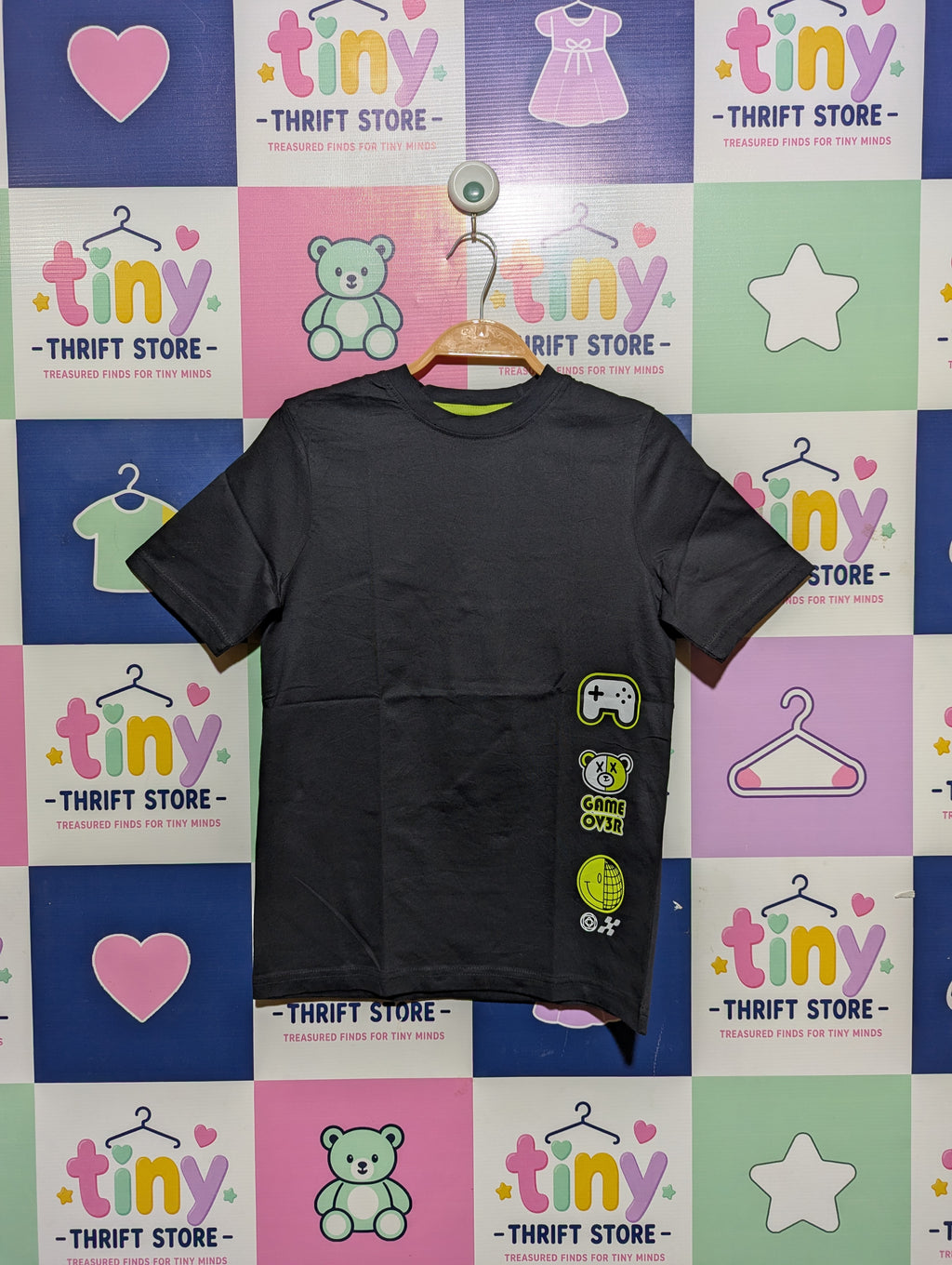 George Boys Black "Game Over" Neon Graphic Tee - Size 140/146 Estimated Age 10-11 Years AB2
