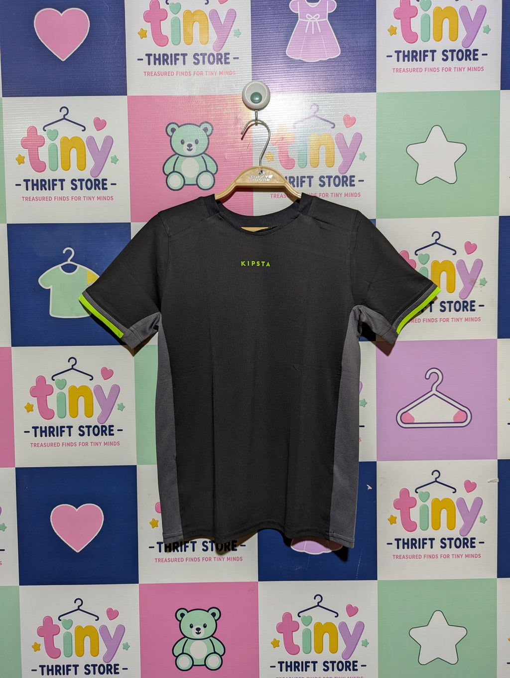 Kipsta Boys Black and Grey Athletic Performance Tee - Size 12 Years Estimated Age 10-12 Years AB2