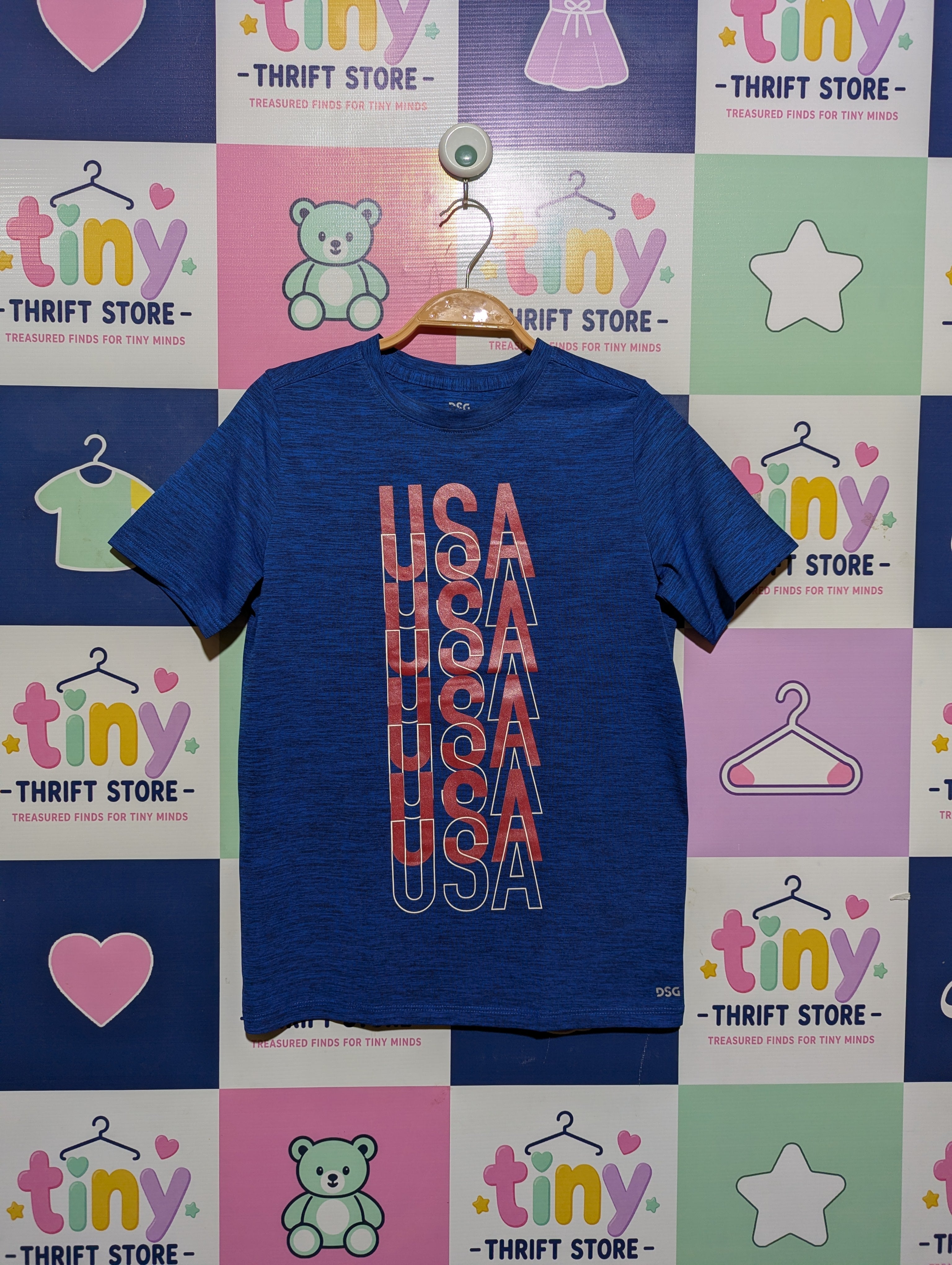 DSG Boys Blue "USA" Performance Tee - Size M (10-12) Estimated Age 10-12 Years AB2