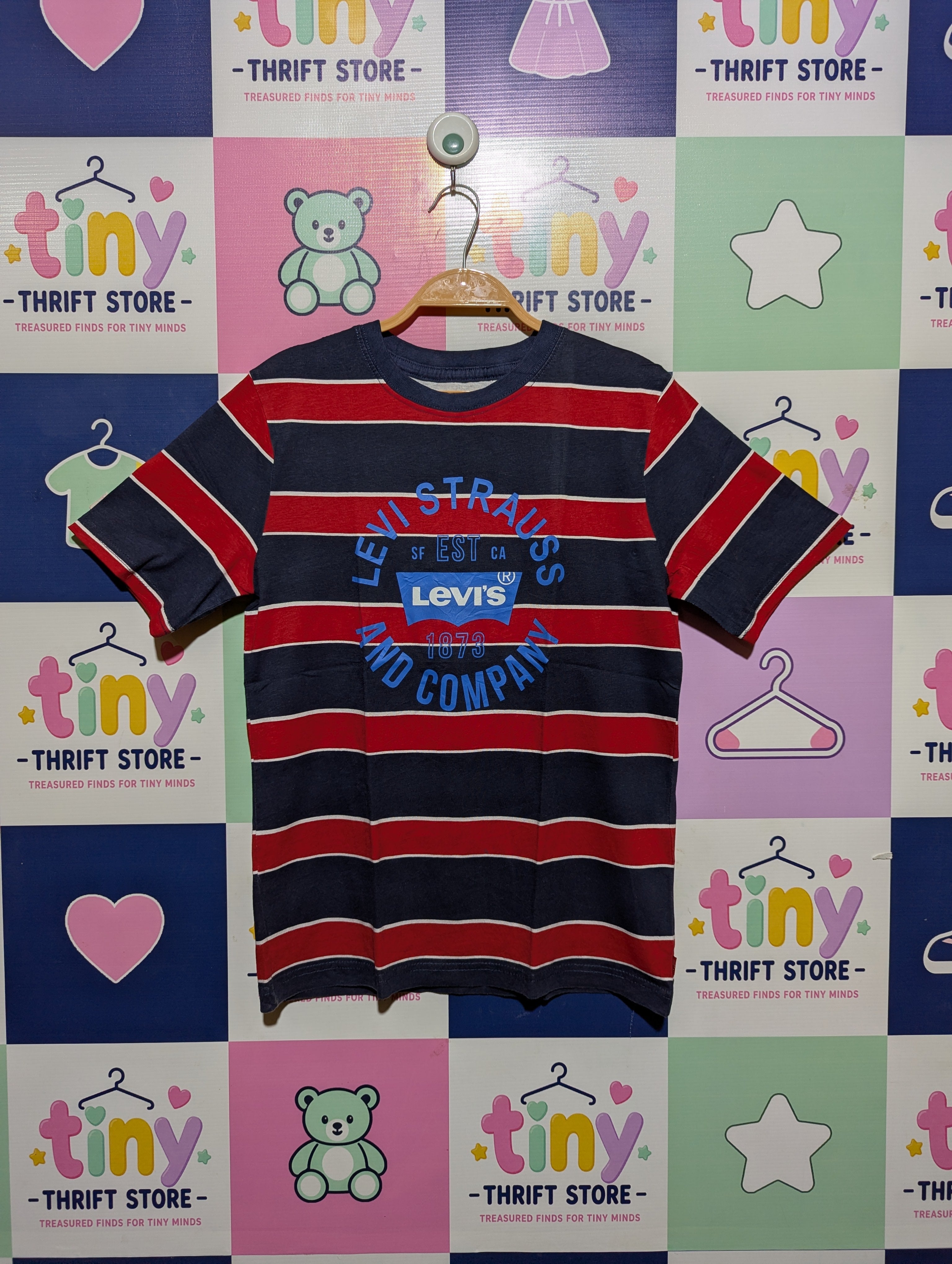 Levi's Boys Navy & Red Striped "Graphic" Tee - Size M (10-12Y) Estimated Age 10-12 Years AB2
