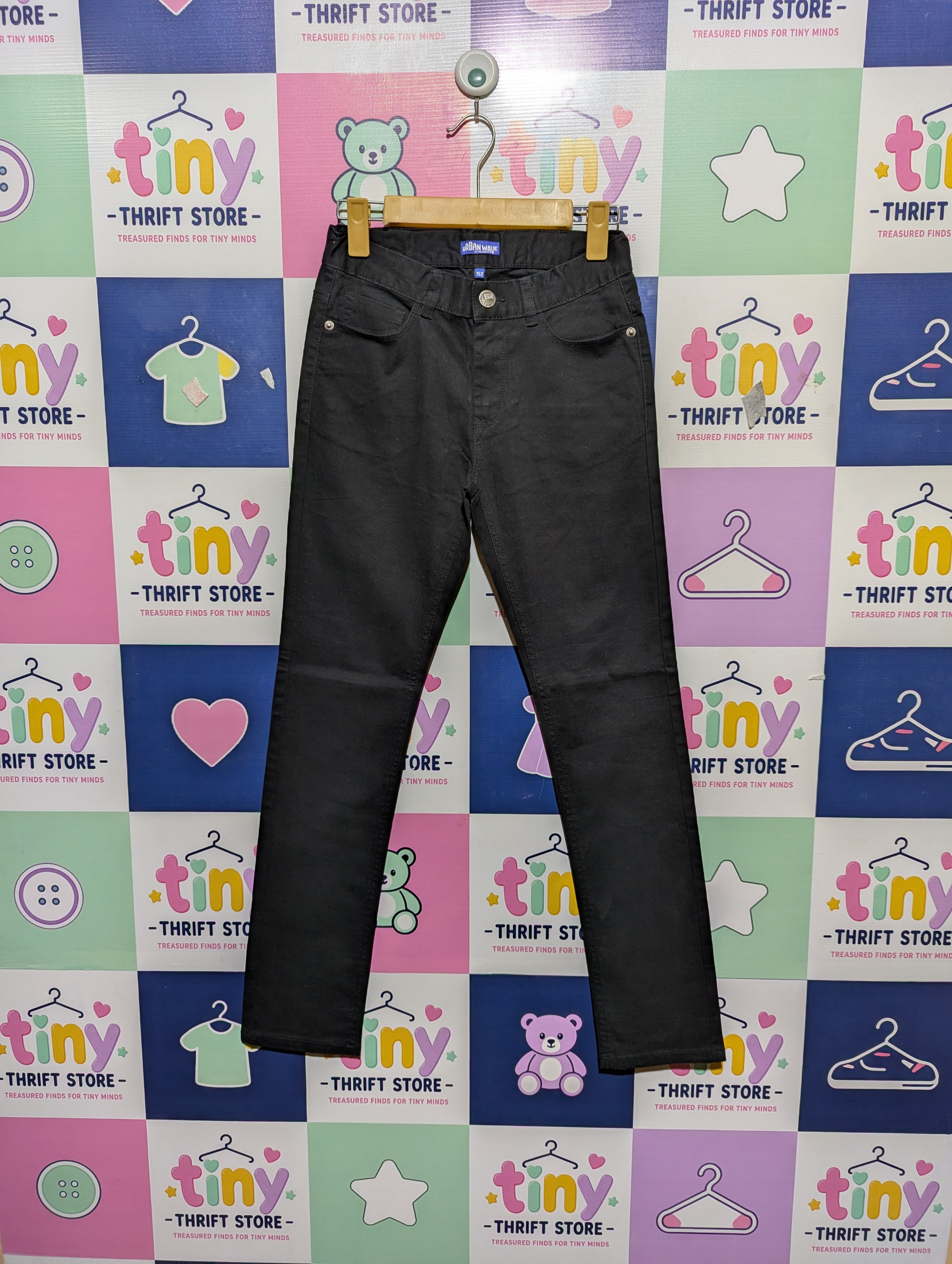 Urban Wave Boys Black Casual Slim-Fit Jeans - Size 152 Estimated Age 11-12 Years AB2