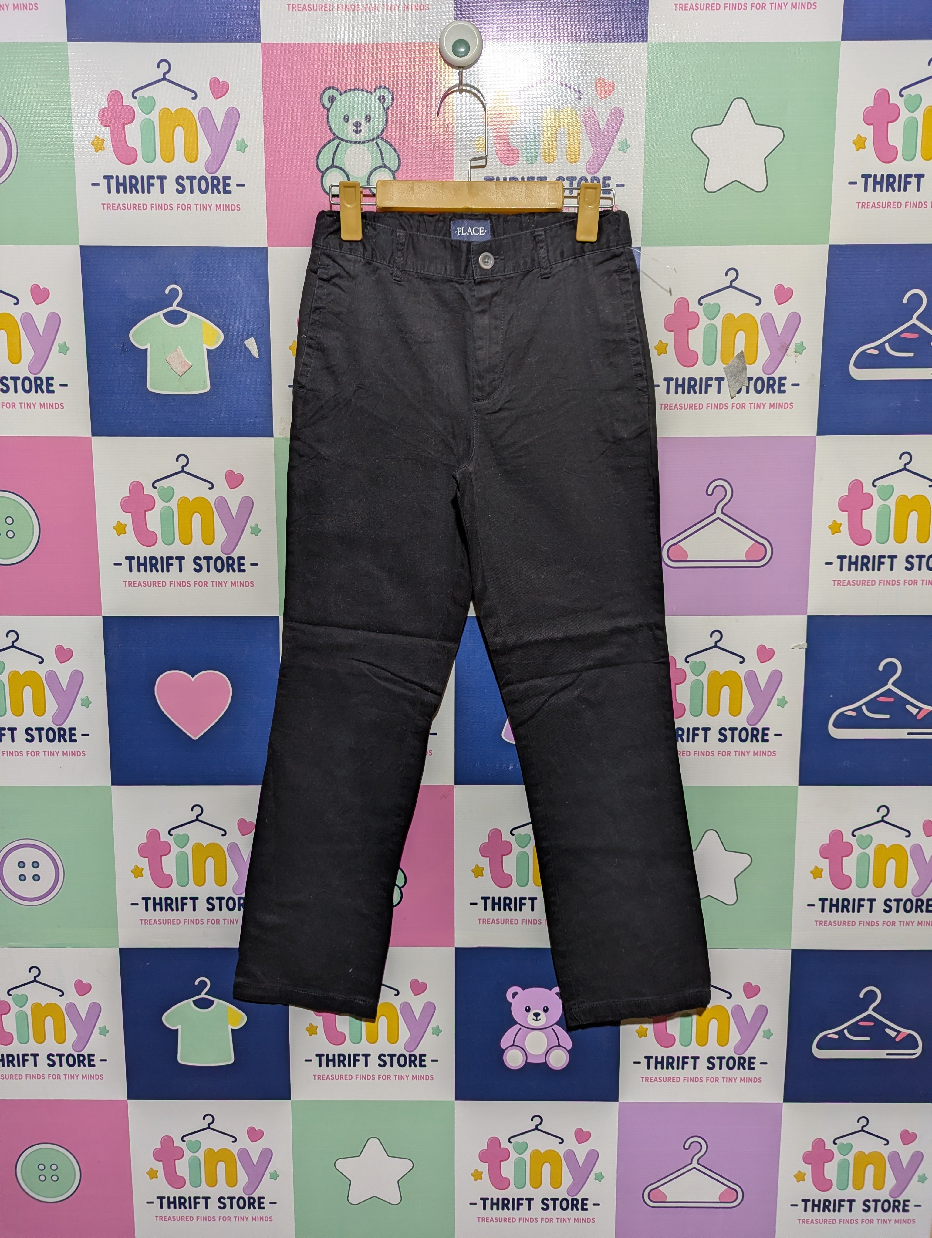 The Children's Place Boys Solid Black Adjustable Waist Pants - Size Estimated Age 10-12 Years AB2