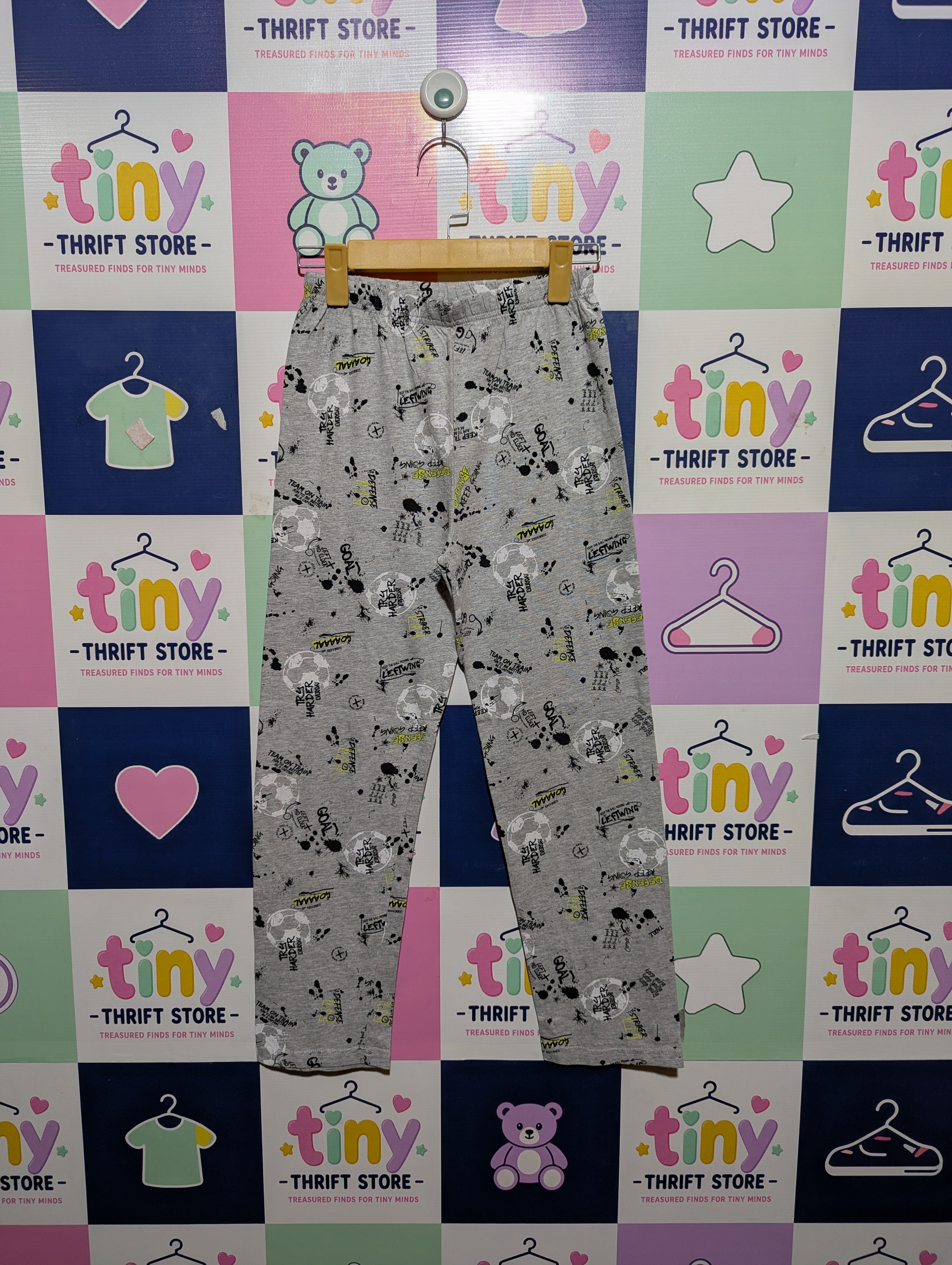 Primark Boys Heather Grey "Soccer Sports" Print Casual Trousers - Size 10-11 Years (Estimated Age 10-11 Years) AB2