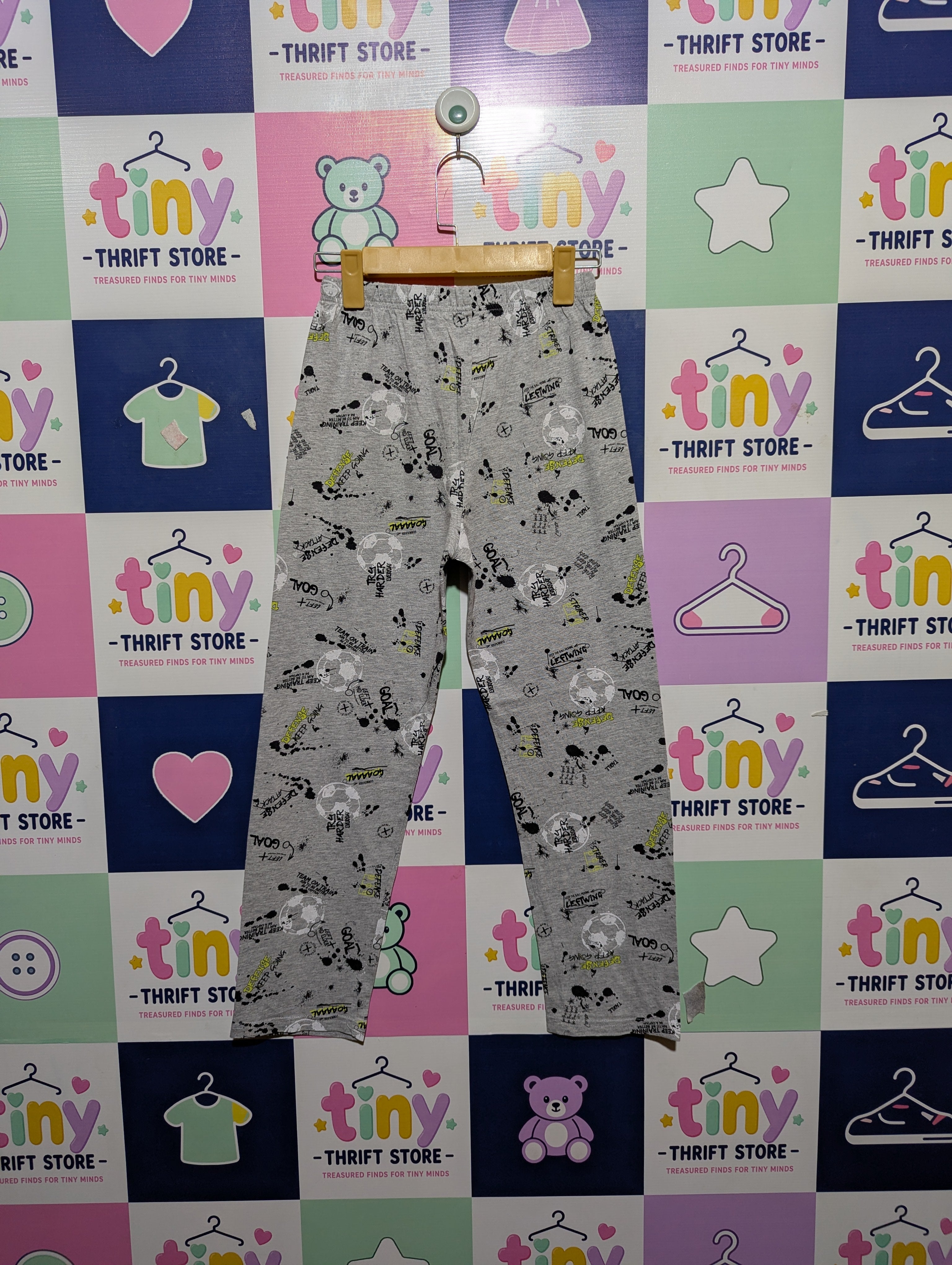 Primark Boys Heather Grey "Soccer Sports" Print Casual Trousers - Size 10-11 Years (Estimated Age 10-11 Years) AB2