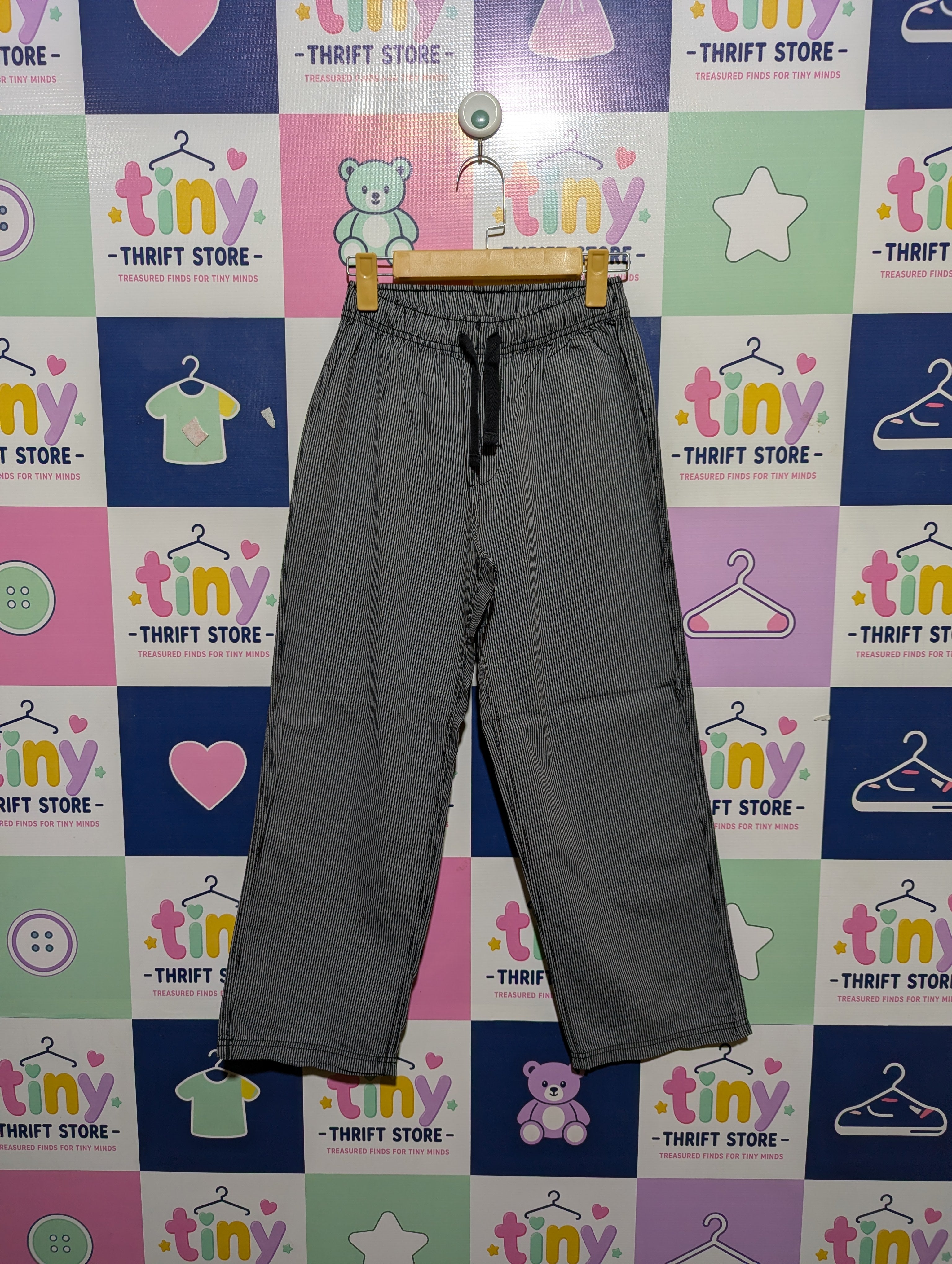 H&M Boys Black & White Striped Casual Trousers - Size 146/152 (Estimated Age 10-12 Years) AB2