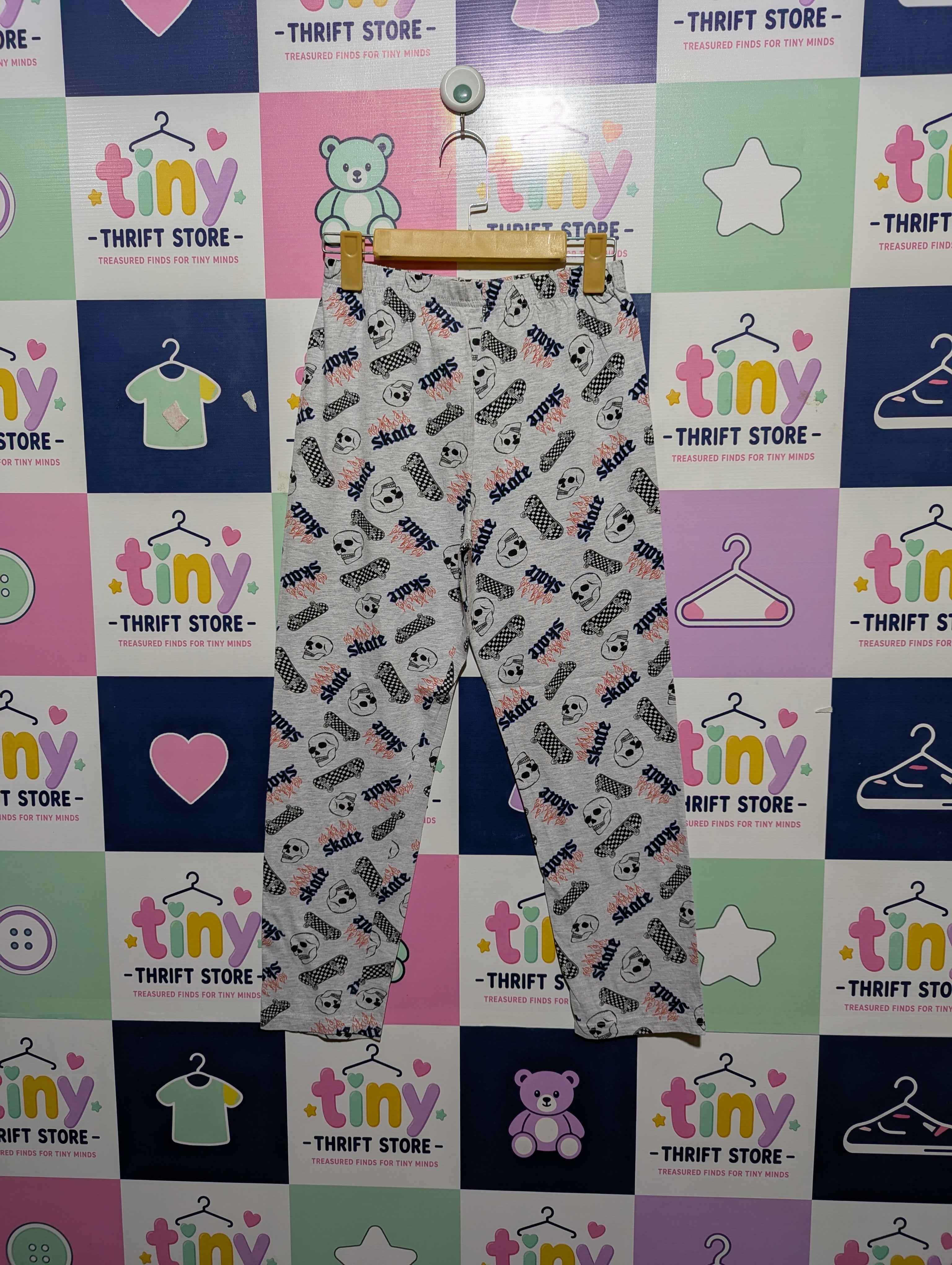 Primark Boys Heather Grey "Skate & Skull" Graphic Casual Trousers - Size 11-12 Years (Estimated Age 11-12 Years) AB2