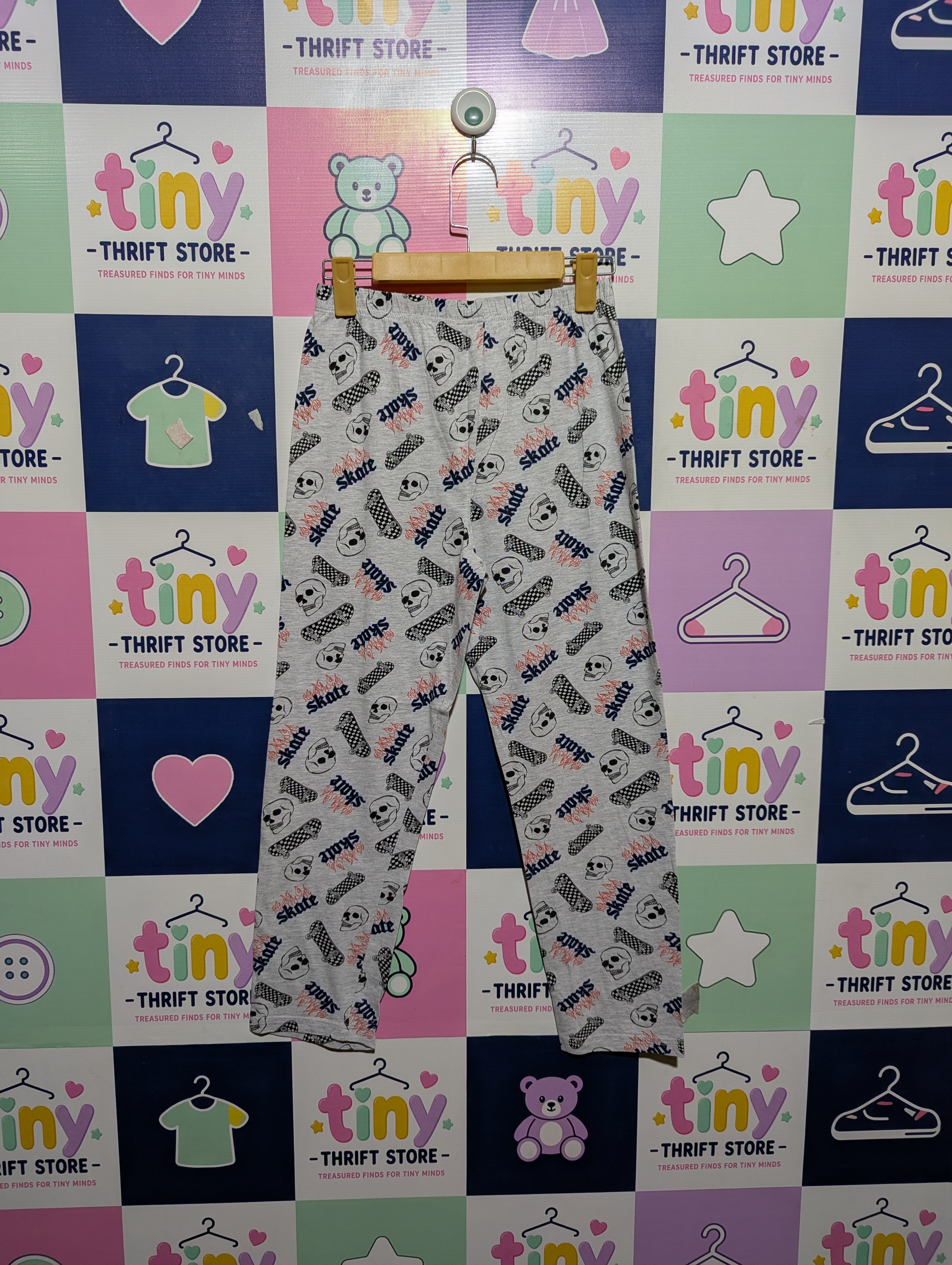 Primark Boys Heather Grey "Skate & Skull" Graphic Casual Trousers - Size 11-12 Years (Estimated Age 11-12 Years) AB2