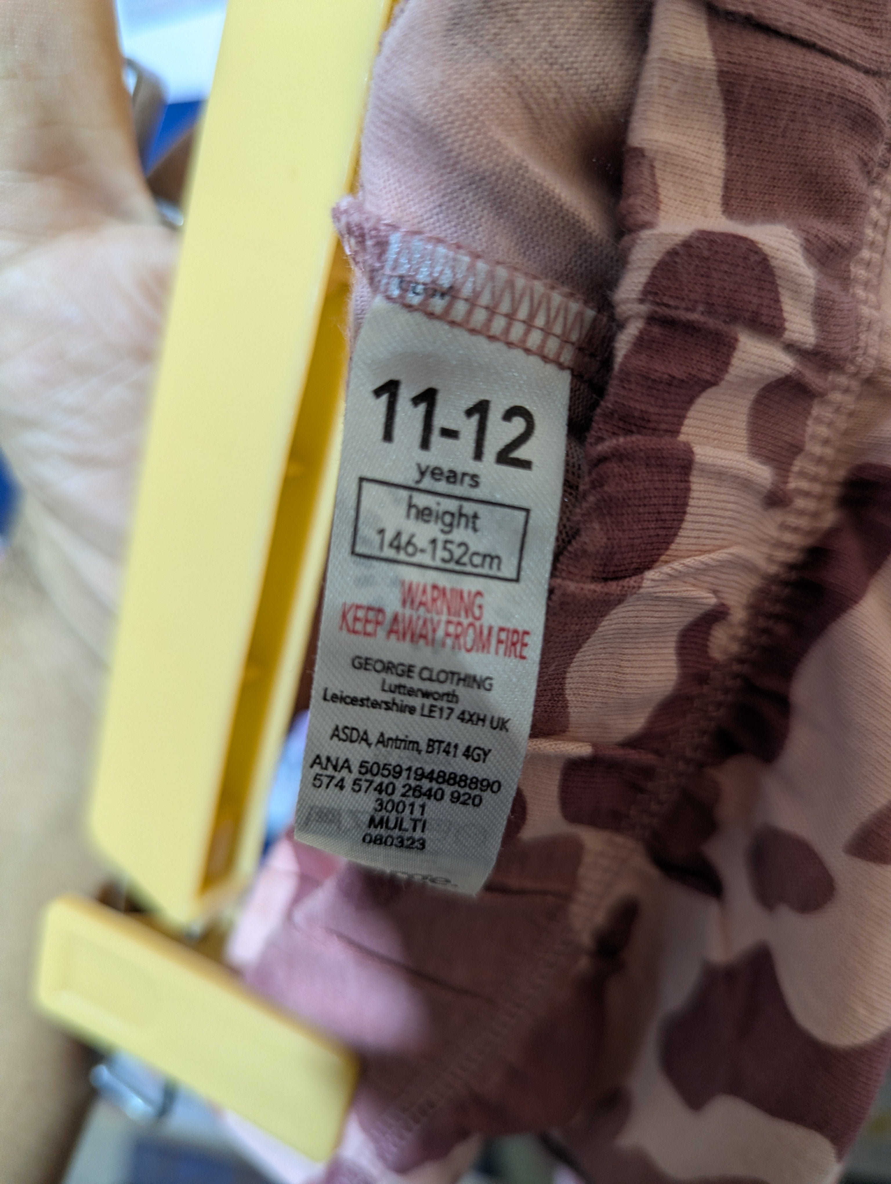 George Boys Pink Camouflage Casual Jogger Pants - Size 11-12 Years (Estimated Age 11-12 Years) AB2