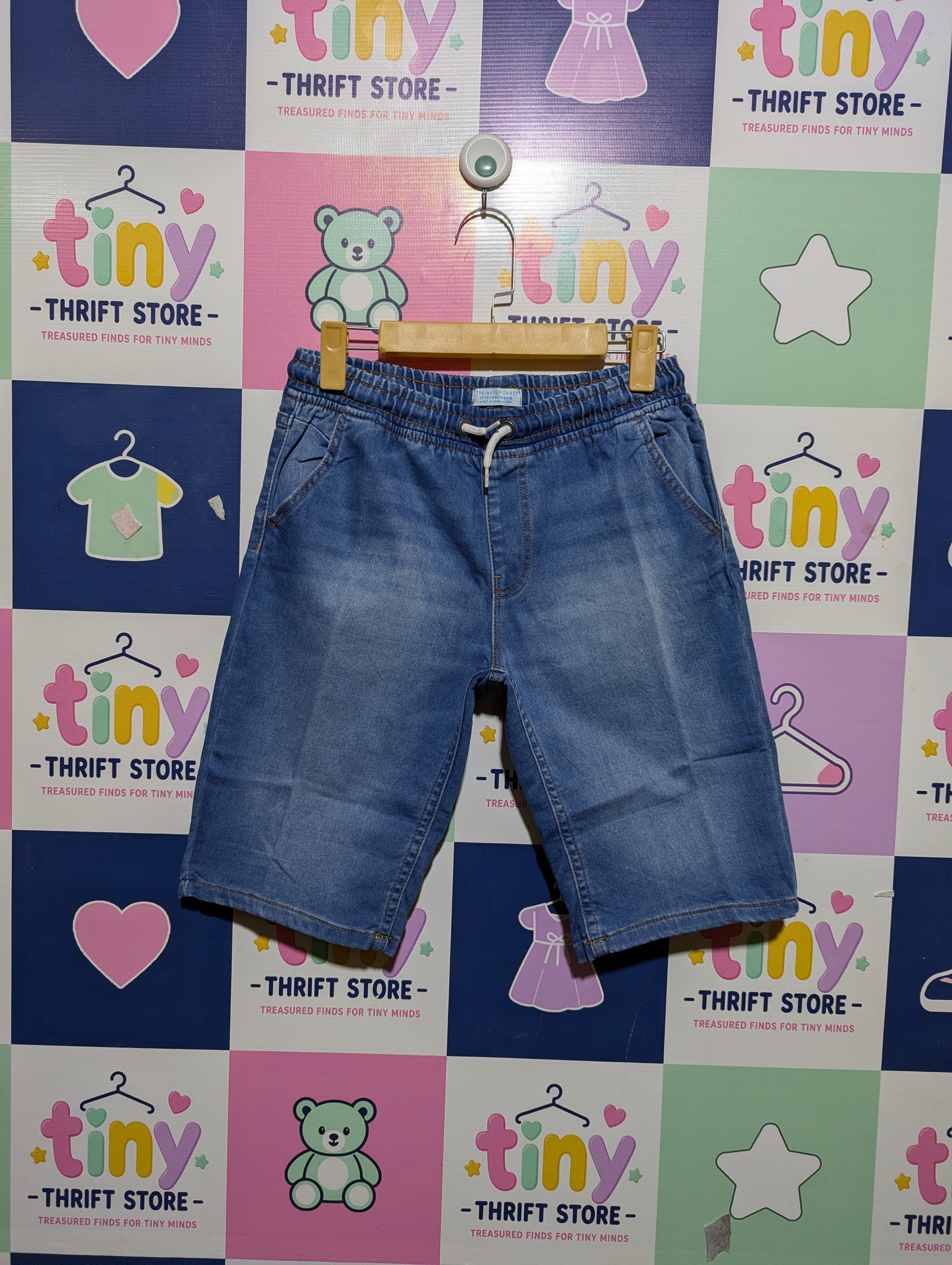 Primark Cares Boys Blue Denim Drawstring Shorts - Size Estimated Age 11-12 Years AB2