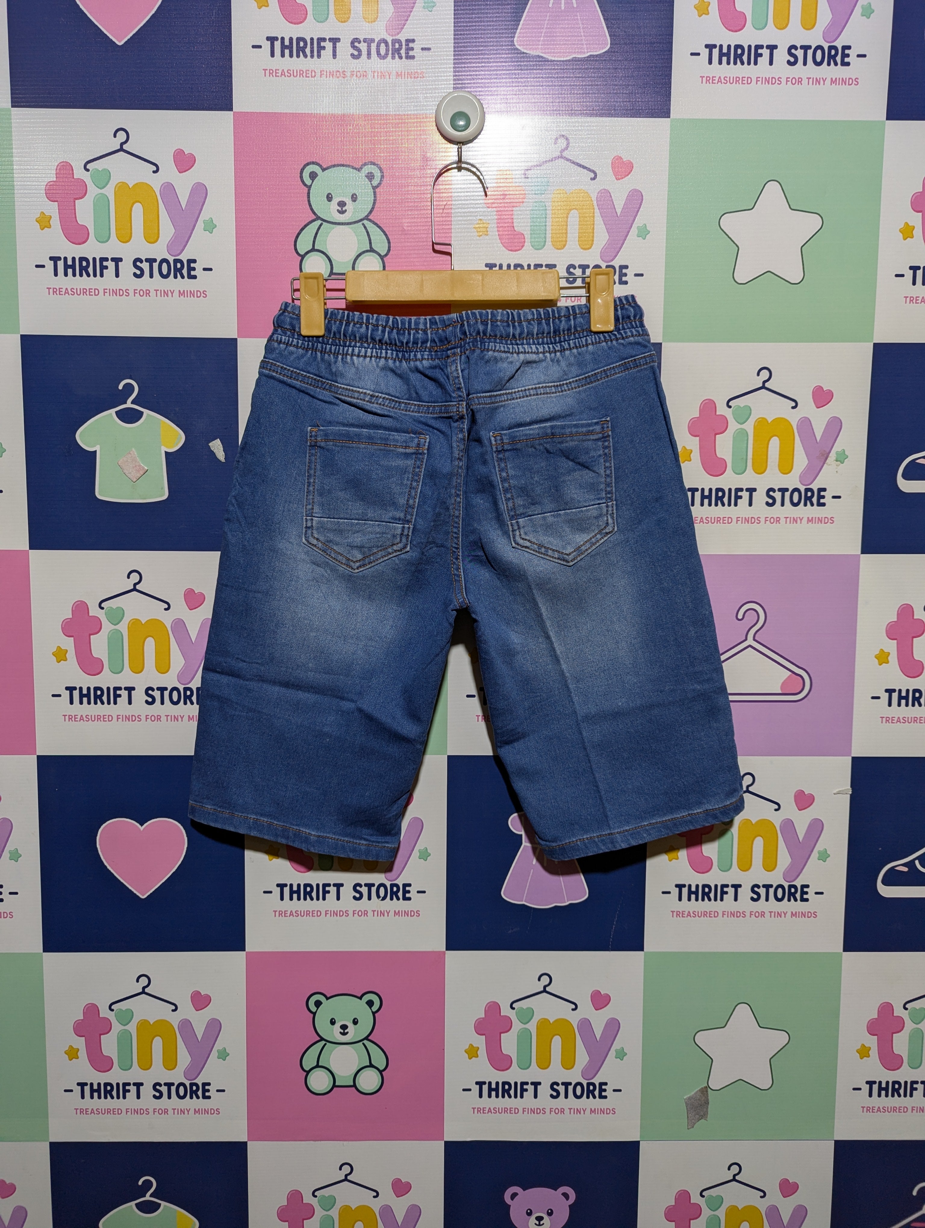 Primark Cares Boys Blue Denim Drawstring Shorts - Size Estimated Age 11-12 Years AB2