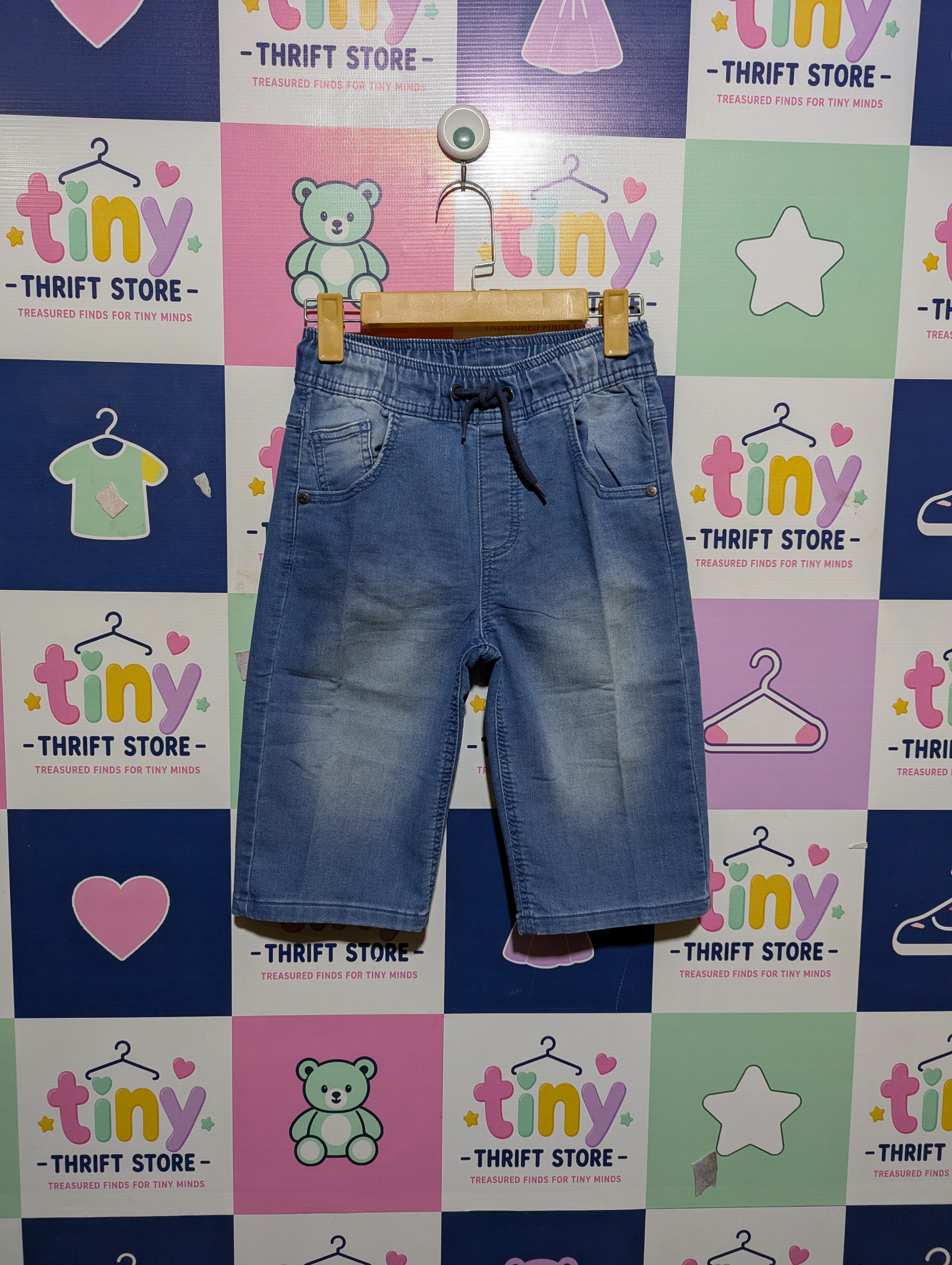 Yigga Boys Classic Blue Denim Drawstring Shorts - Size Estimated Age 10-12 Years AB2