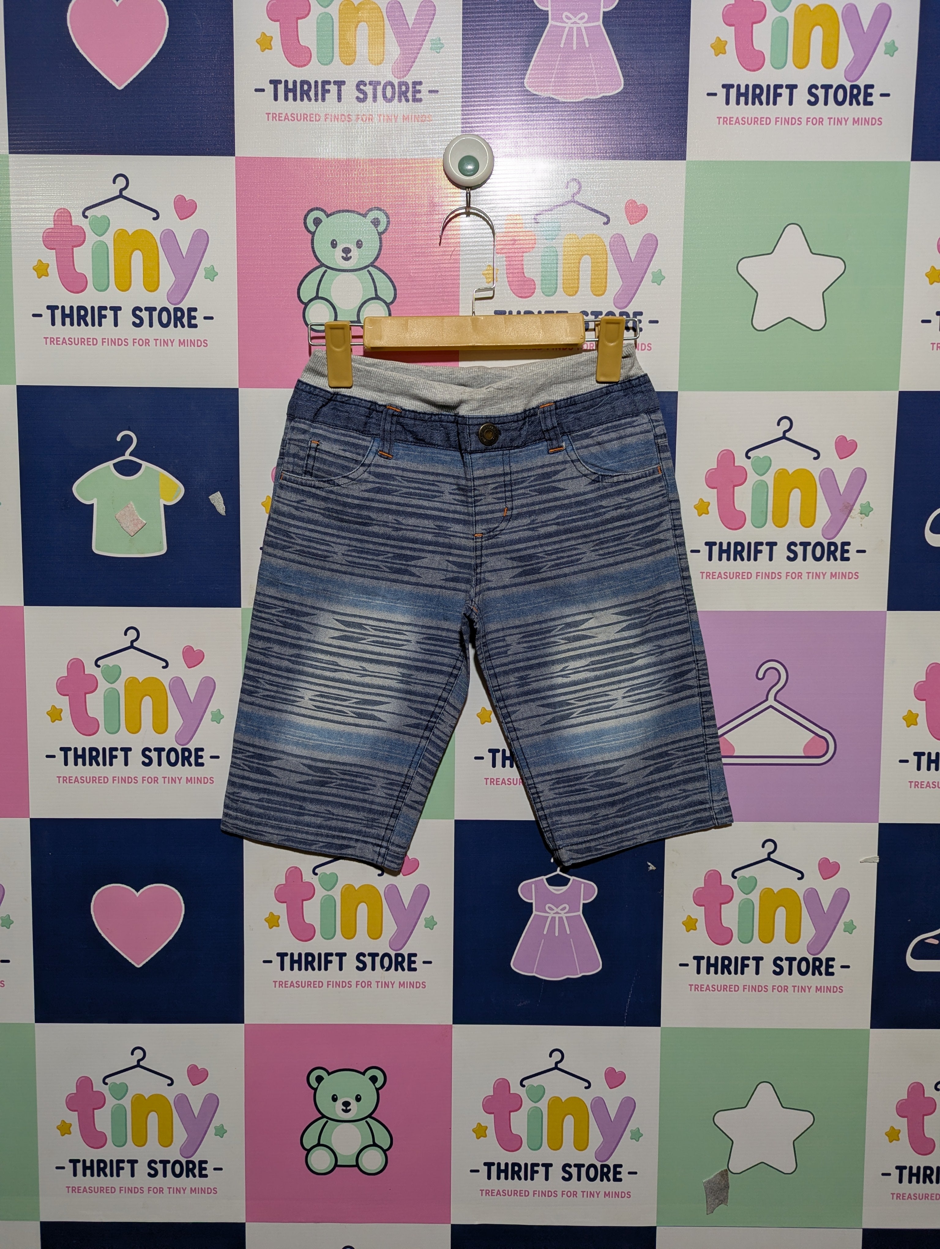 Navy Boys Patterned Blue Denim Shorts - Size Estimated Age 9-10 Years AB2