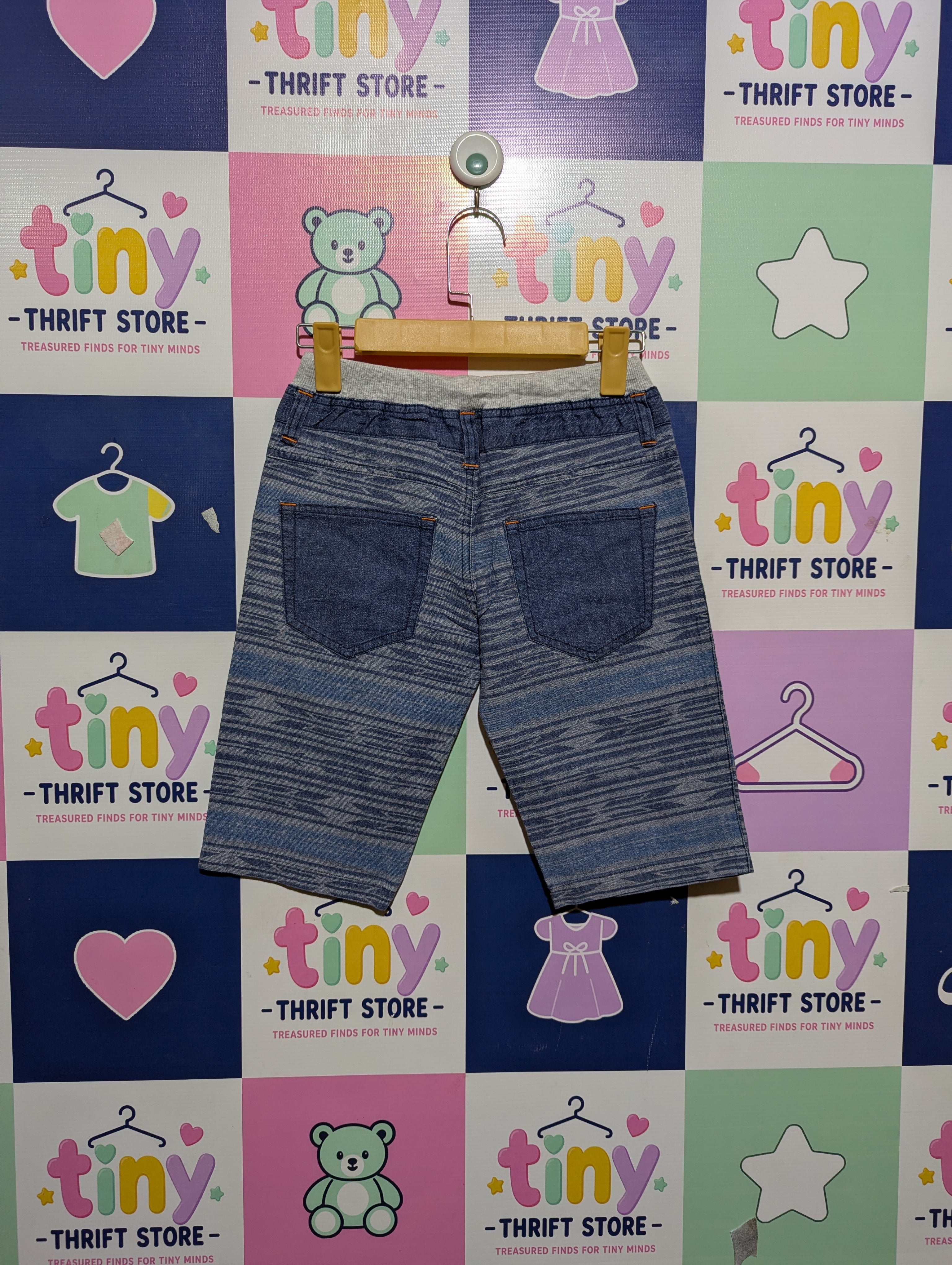 Navy Boys Patterned Blue Denim Shorts - Size Estimated Age 9-10 Years AB2