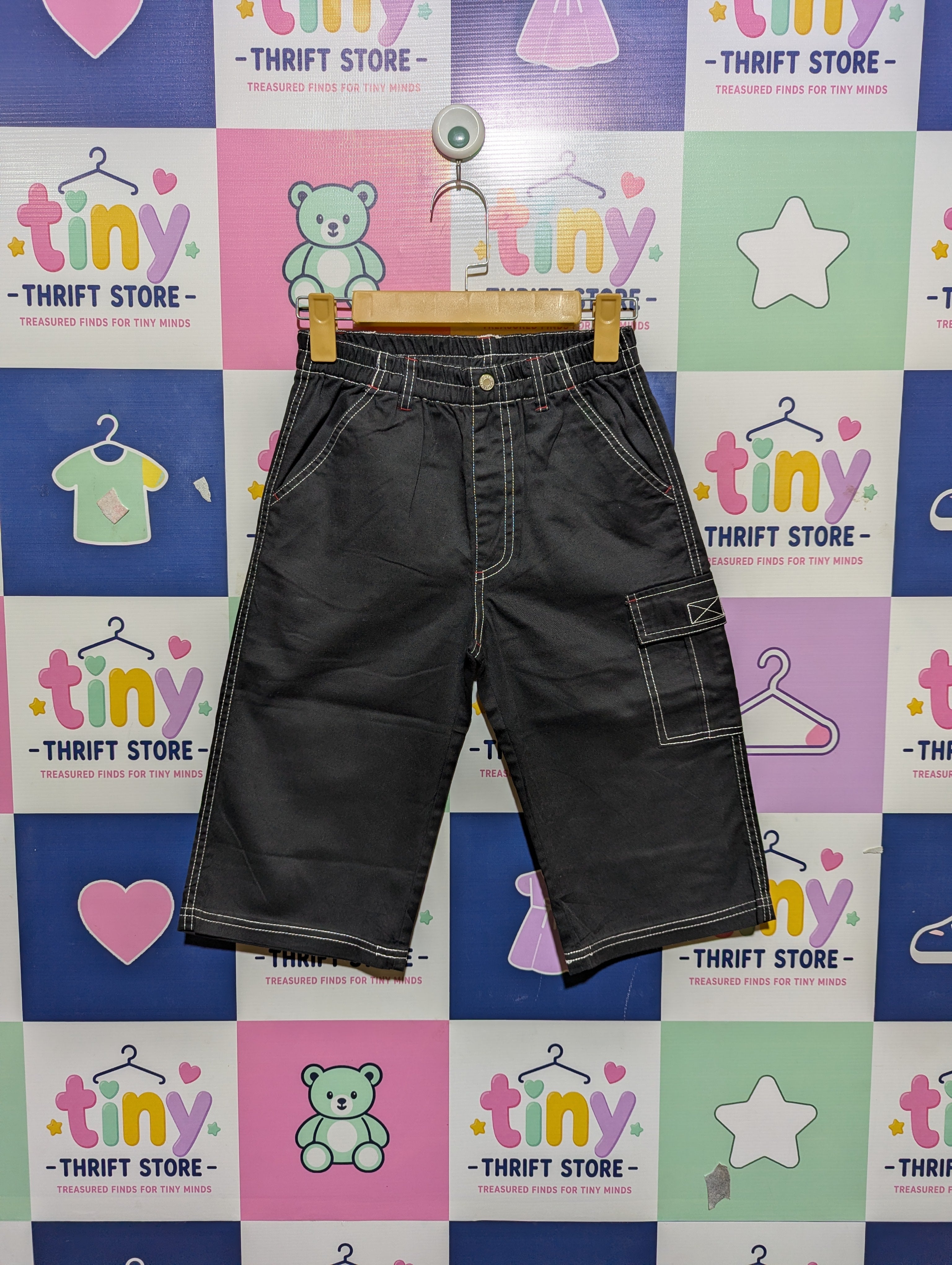 Boys Black Contrast Stitch Cargo Shorts - Size 150 (Estimated Age 11-12 Years) AB2