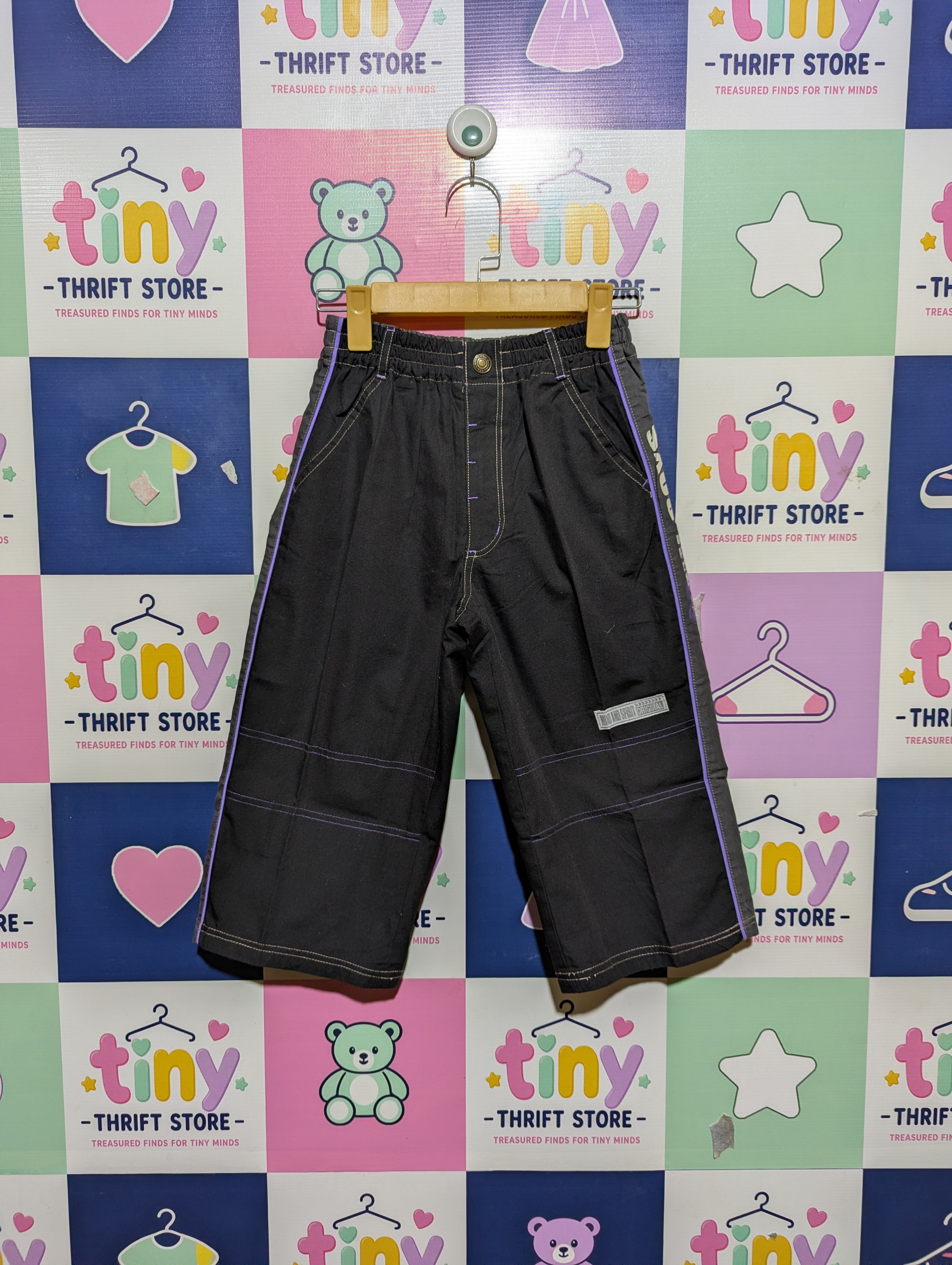 Boys Black & Charcoal Contrast Stitch Relaxed Pants - Size 150 (Estimated Age 11-12 Years) AB2