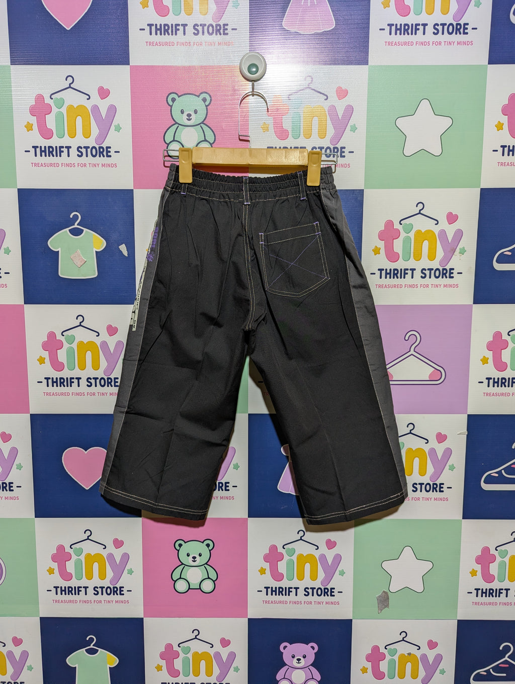 Boys Black & Charcoal Contrast Stitch Relaxed Pants - Size 150 (Estimated Age 11-12 Years) AB2