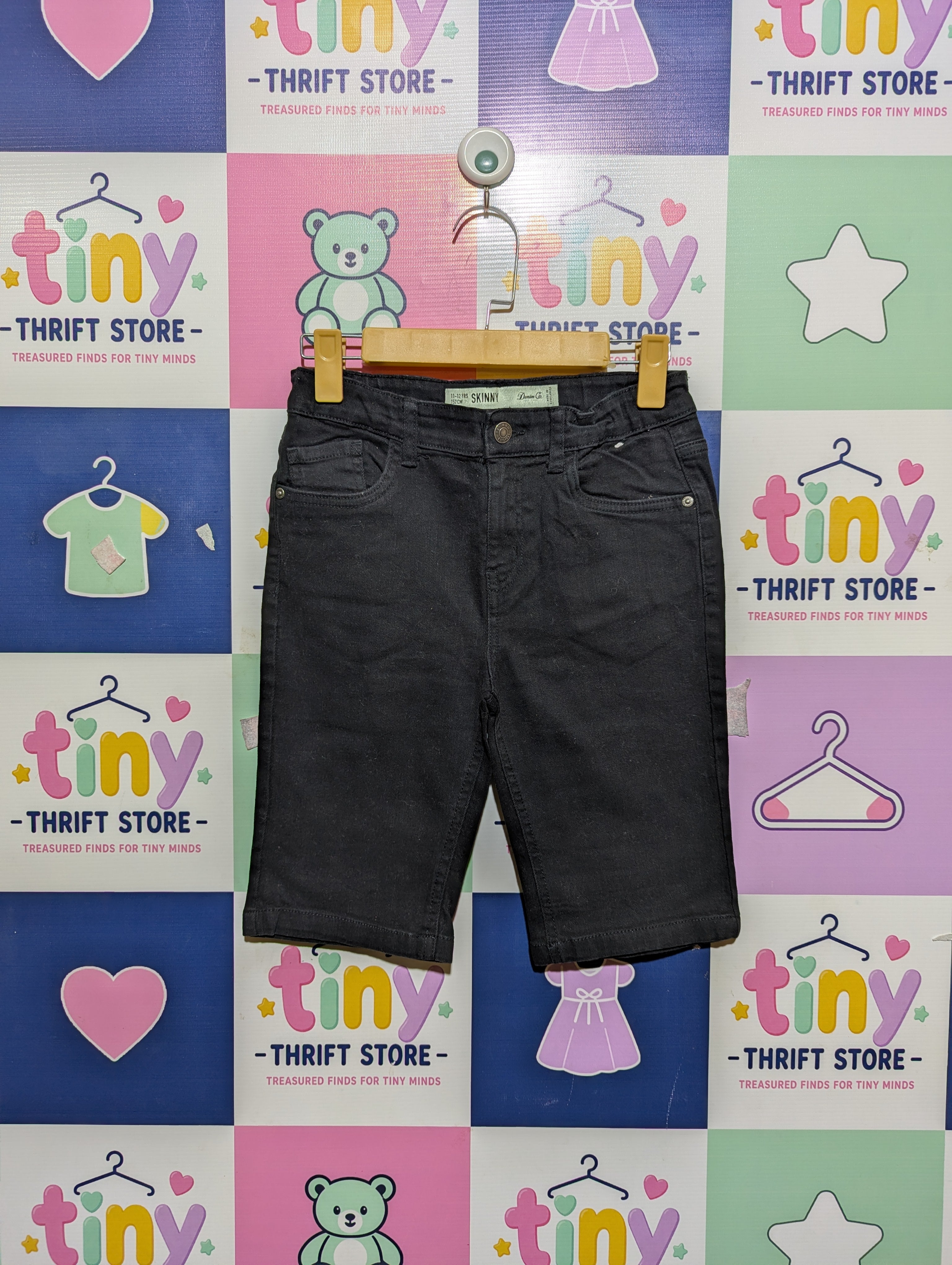 Denim Co. Boys Black Skinny Shorts - Size 152 (Estimated Age 11-12 Years) AB2