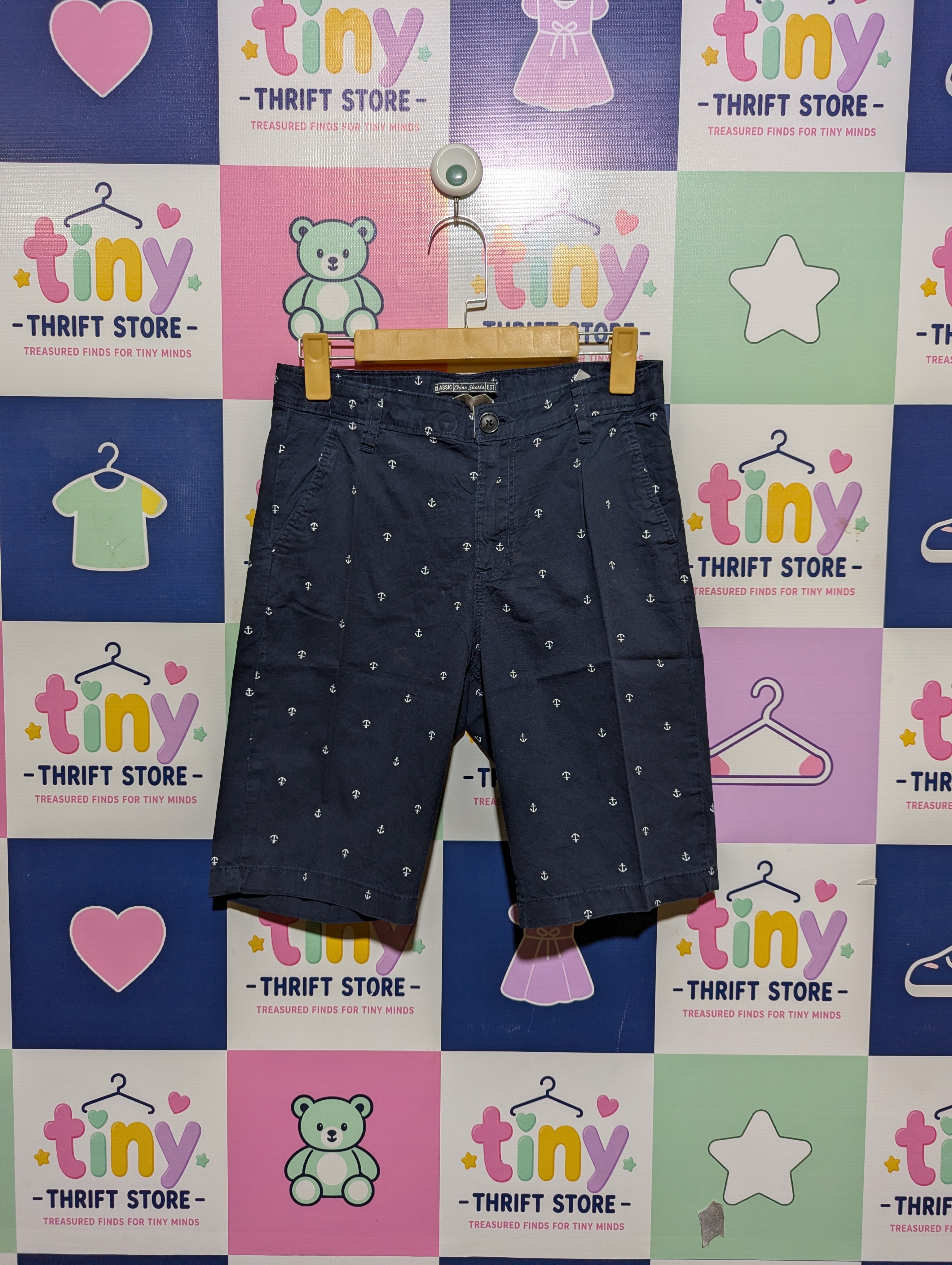 H&M Boys Navy Blue Anchor Print Chino Shorts - Size 158 (Estimated Age 12-13 Years) AB2